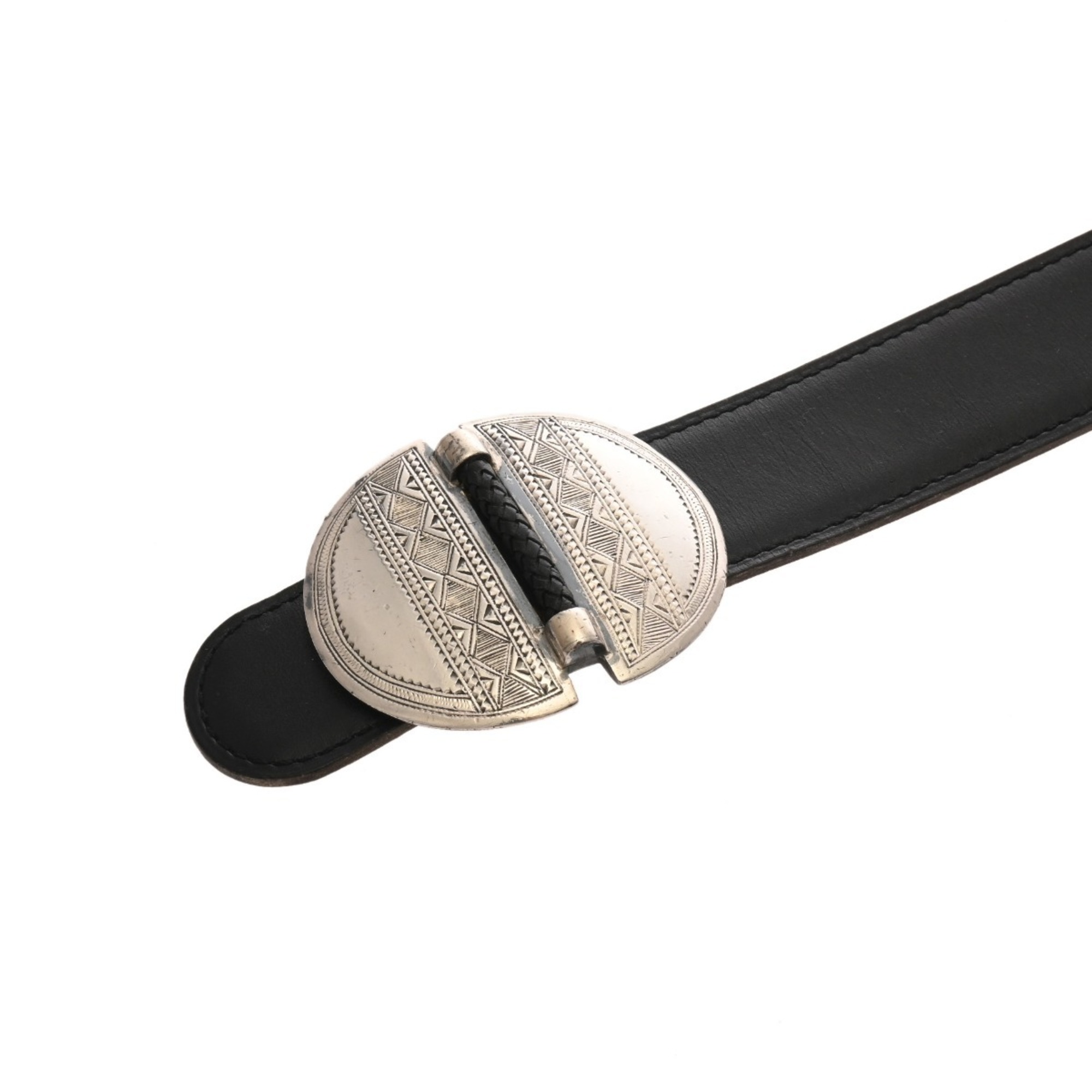 HERMES Touareg Buckle, Size 85, Black/Gold, A Stamp (circa 1997), Men's Box Calf Scarf, Kushvel Belt, B-Rank, Pre-Owned, Ginzo