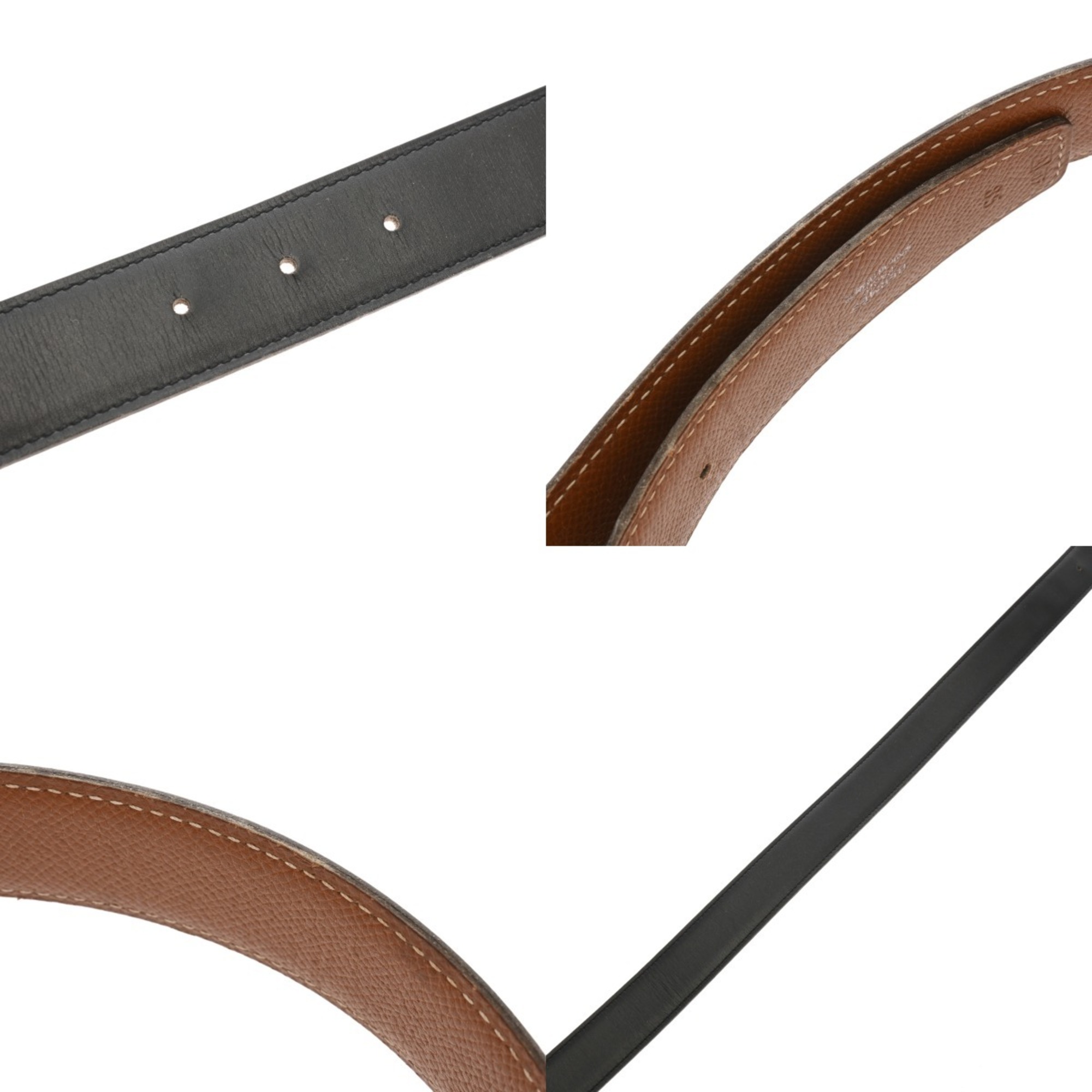 HERMES Touareg Buckle, Size 85, Black/Gold, A Stamp (circa 1997), Men's Box Calf Scarf, Kushvel Belt, B-Rank, Pre-Owned, Ginzo