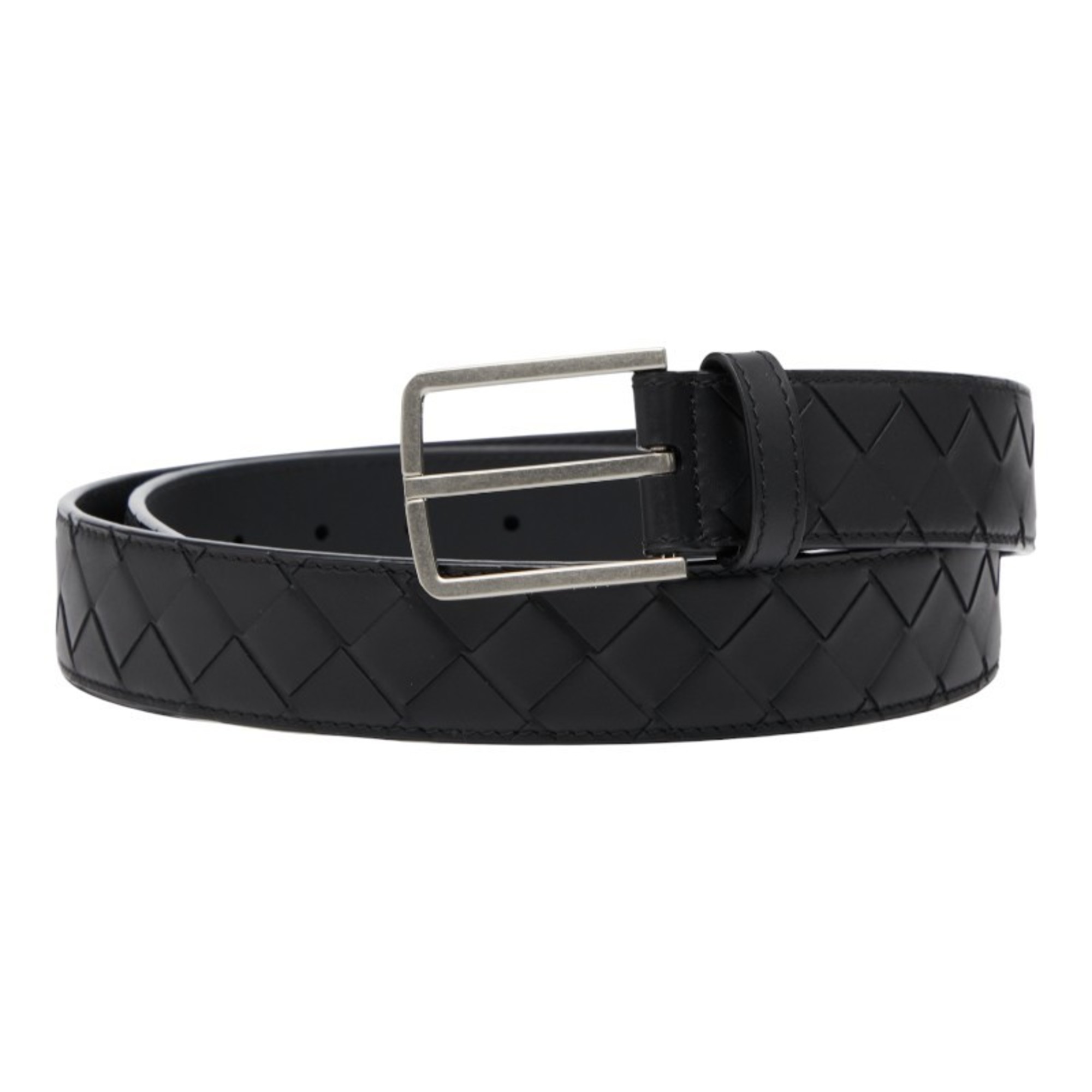 Bottega Veneta Intrecciato Belt, Size 38, Black Leather, Men's