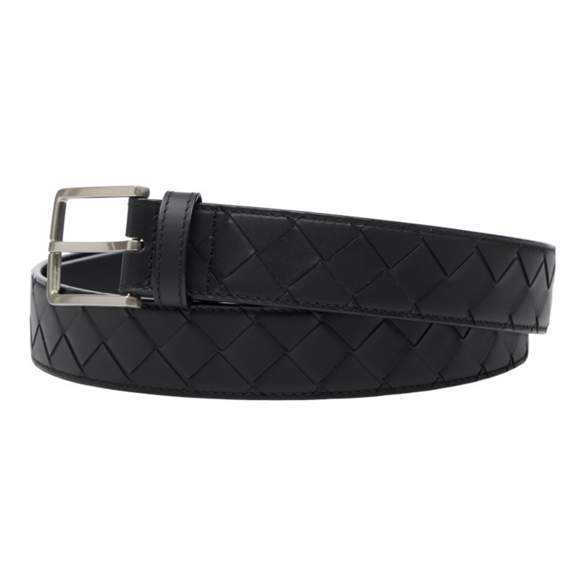 Bottega Veneta Intrecciato Belt, Size 38, Black Leather, Men's
