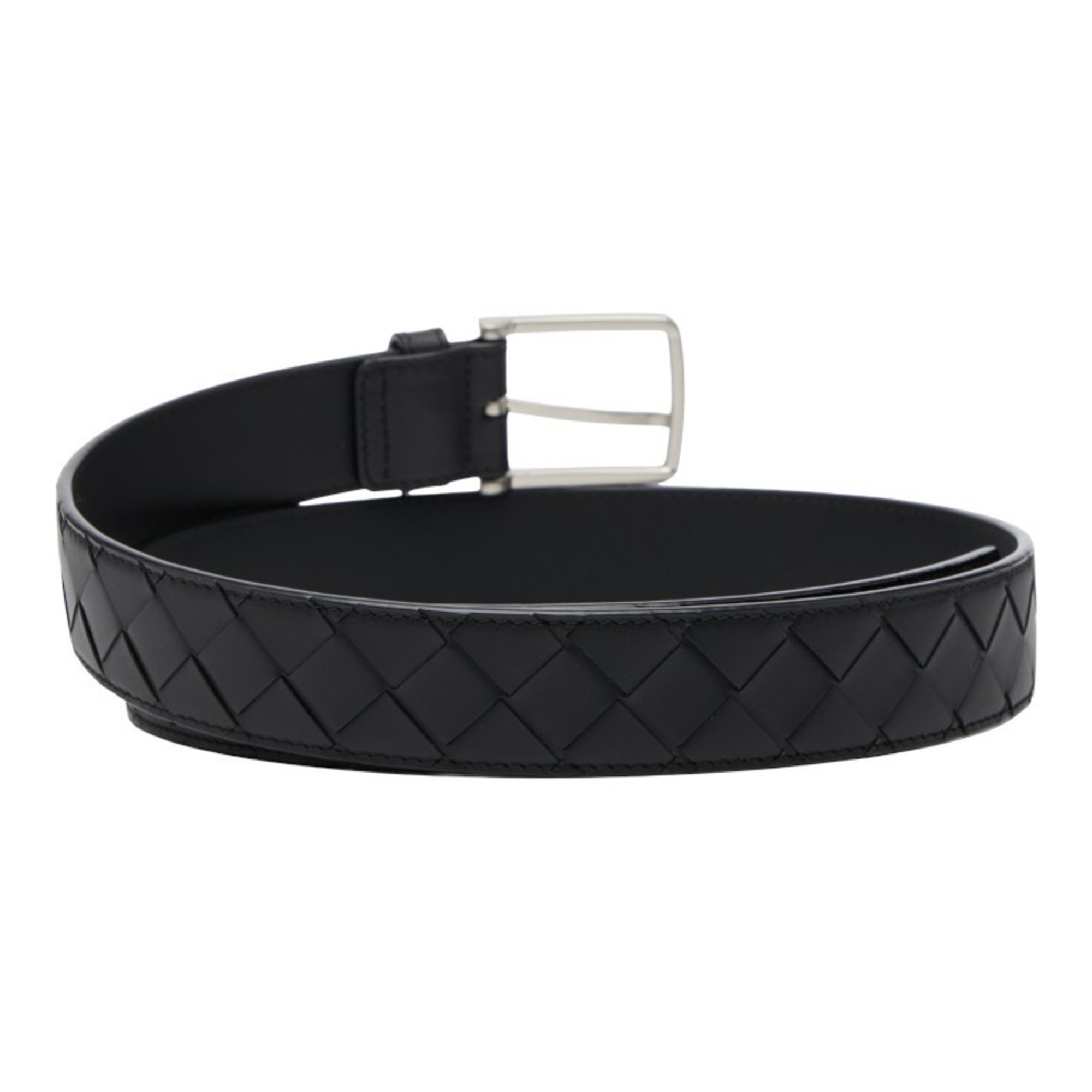Bottega Veneta Intrecciato Belt, Size 38, Black Leather, Men's