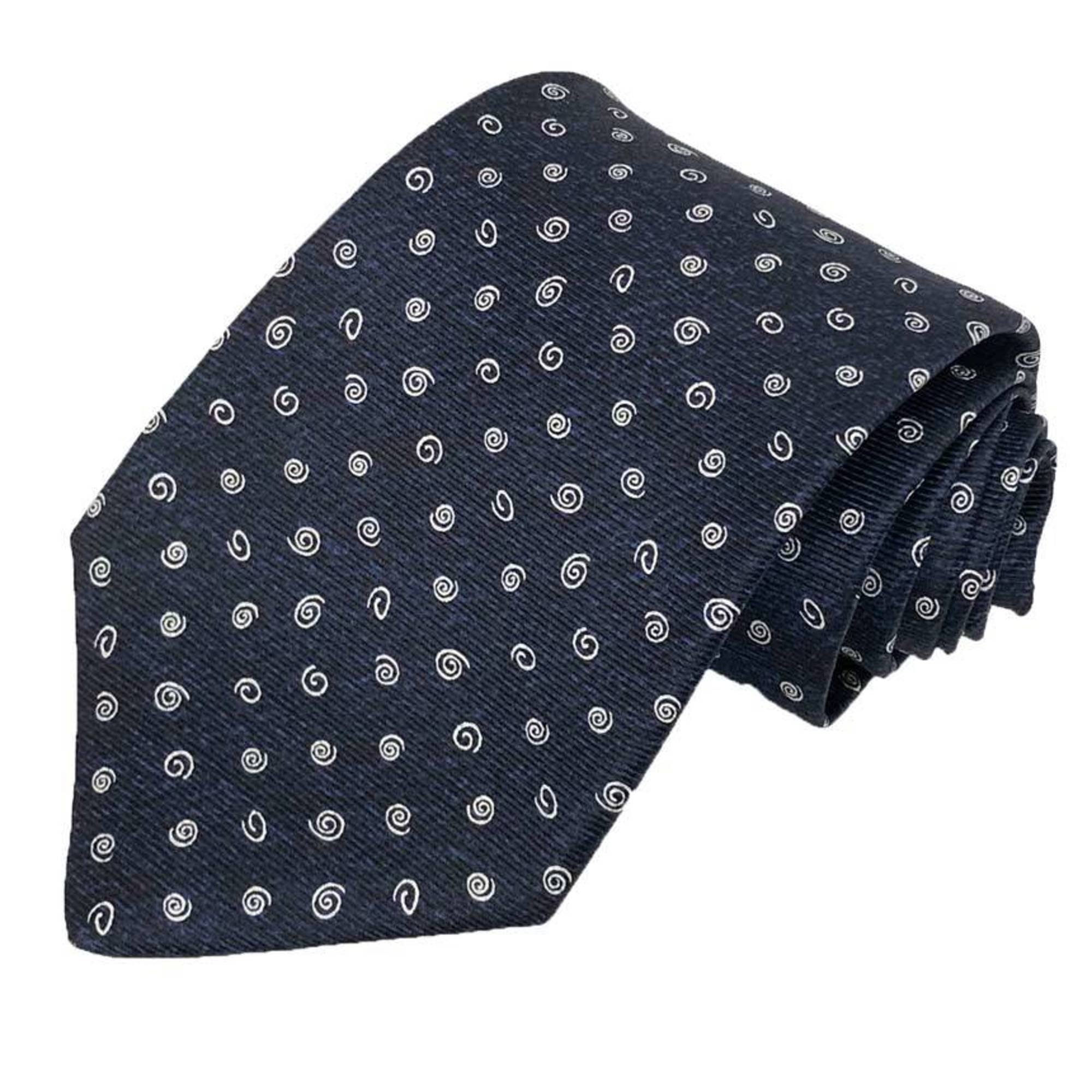 BVLGARI Men's Spiral Tie, 100% Silk, Navy Blue