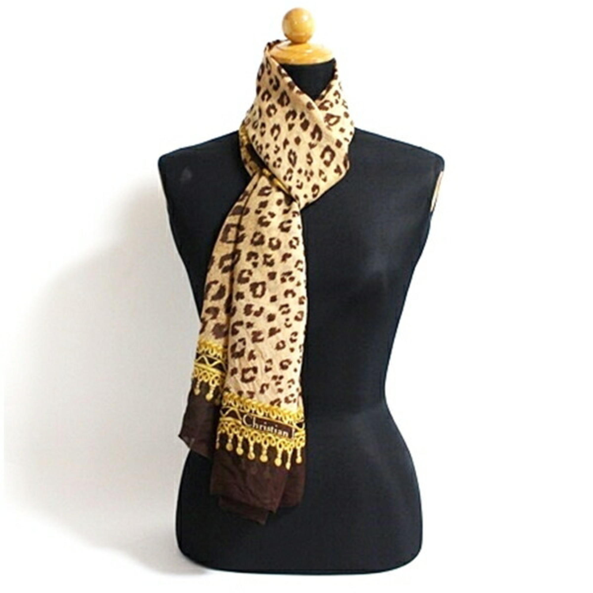 Christian Dior Large Stole/Scarf, Rectangular, Beige/Brown, Leopard Print, Women's