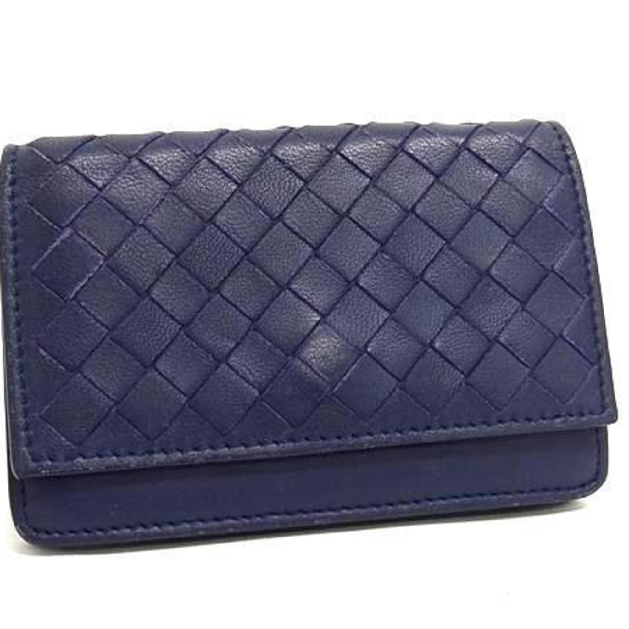 BOTTEGA VENETA Intrecciato Business Card Case 174646 Navy Leather for Men and Women