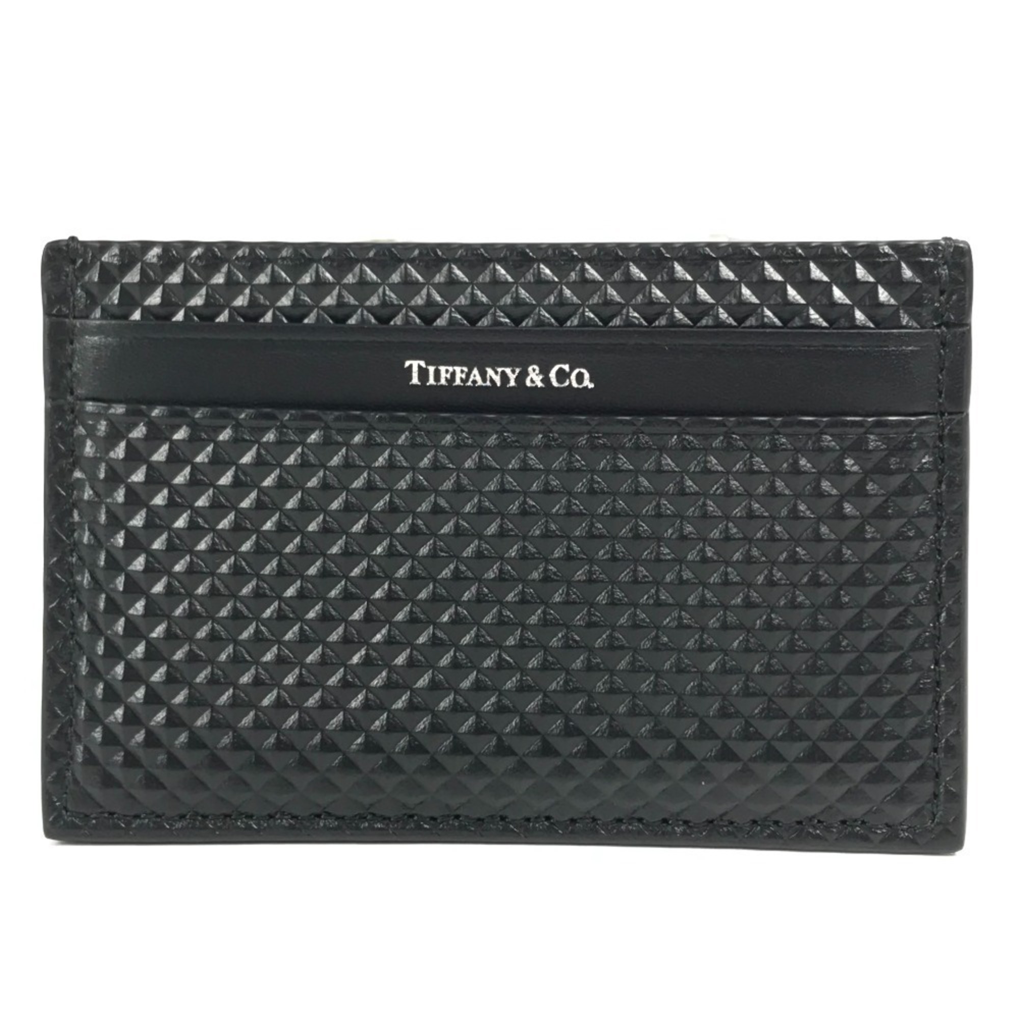 TIFFANY & Co. Tiffany Diamond Point Business Card Holder, Pass Case, Leather, Unisex, Black