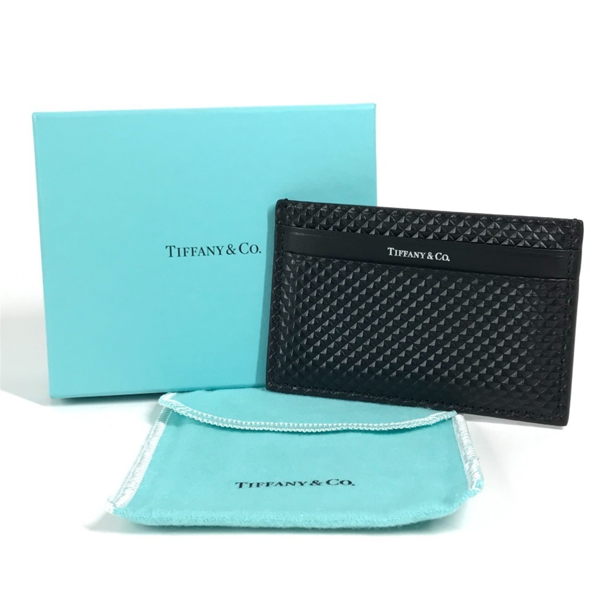 TIFFANY & Co. Tiffany Diamond Point Business Card Holder, Pass Case, Leather, Unisex, Black