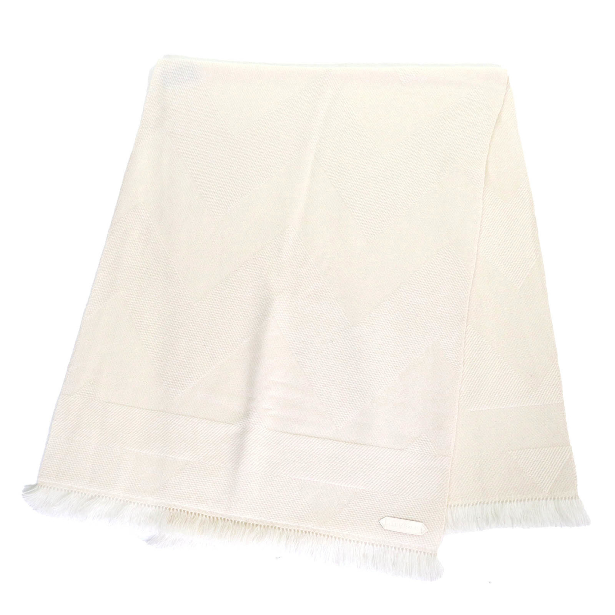 HERMES Chevron Zoom 100% Cashmere Fringe Shawl/Scarf with Leather Logo Patch, Ivory, Made in Nepal, Women's