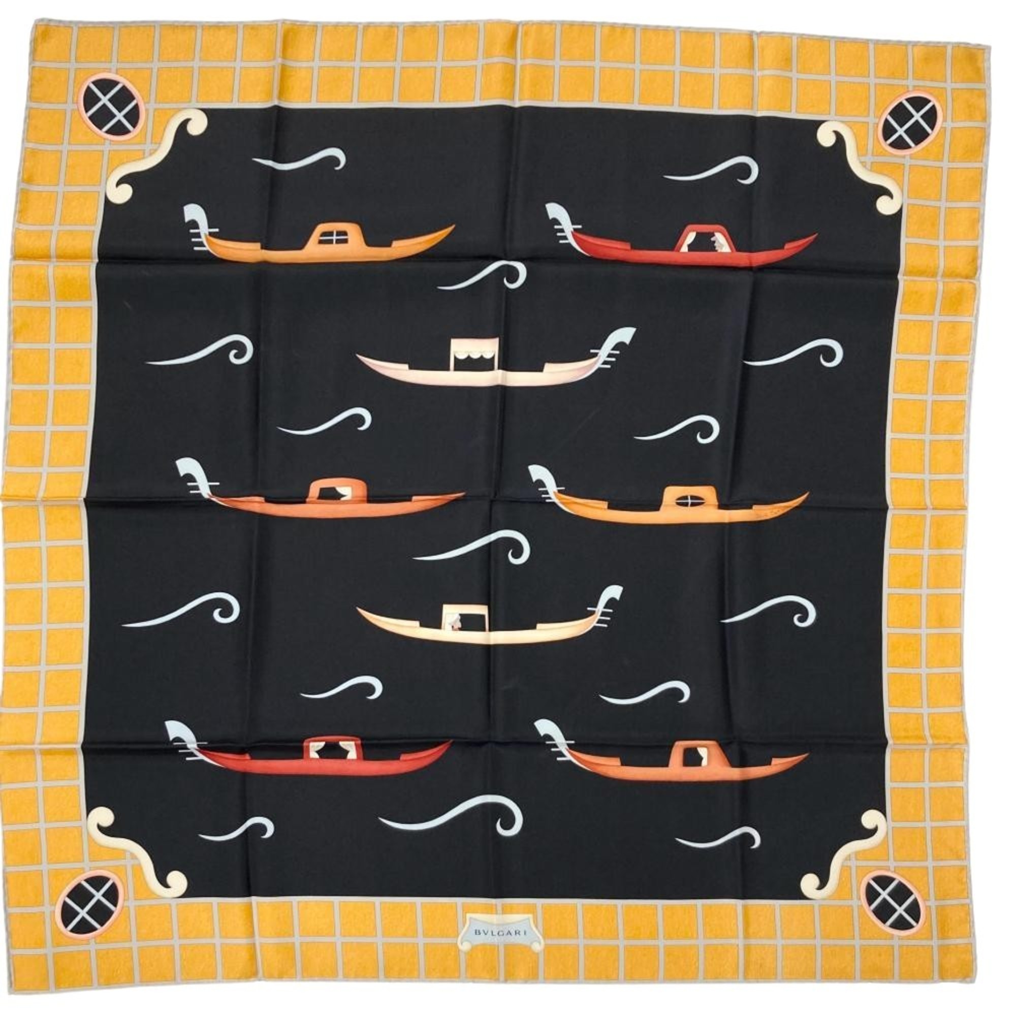 BVLGARI Davide Pizzigoni Boat Scarf Silk Muffler in Black and Orange for Women