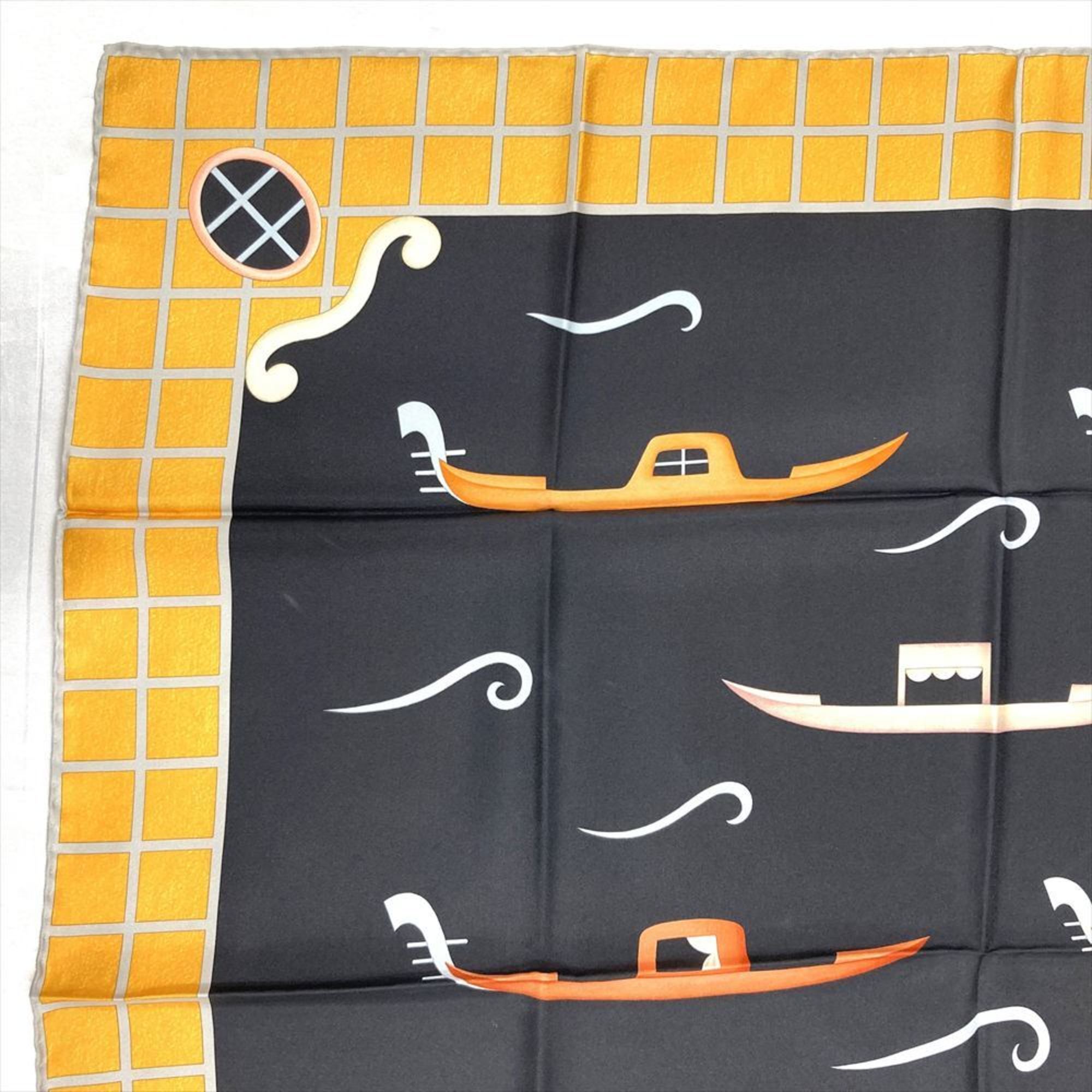 BVLGARI Davide Pizzigoni Boat Scarf Silk Muffler in Black and Orange for Women