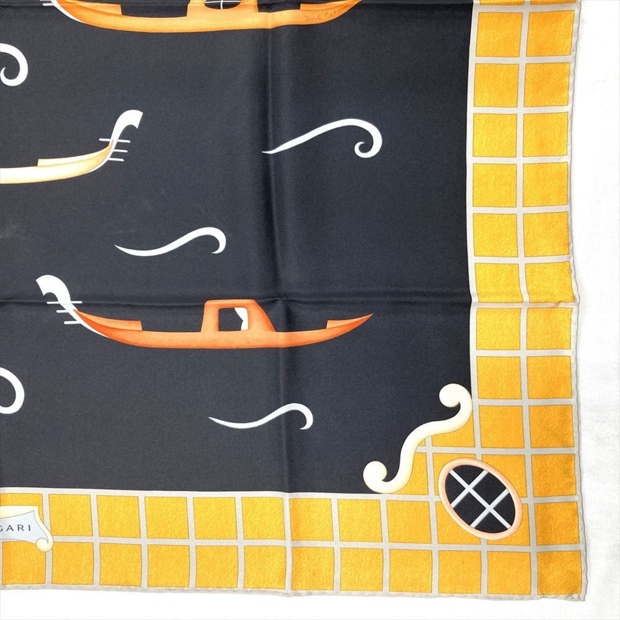 BVLGARI Davide Pizzigoni Boat Scarf Silk Muffler in Black and Orange for Women