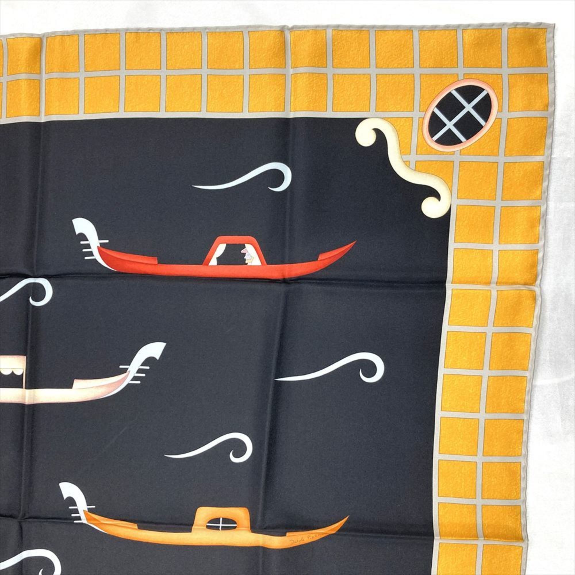 BVLGARI Davide Pizzigoni Boat Scarf Silk Muffler in Black and Orange for Women