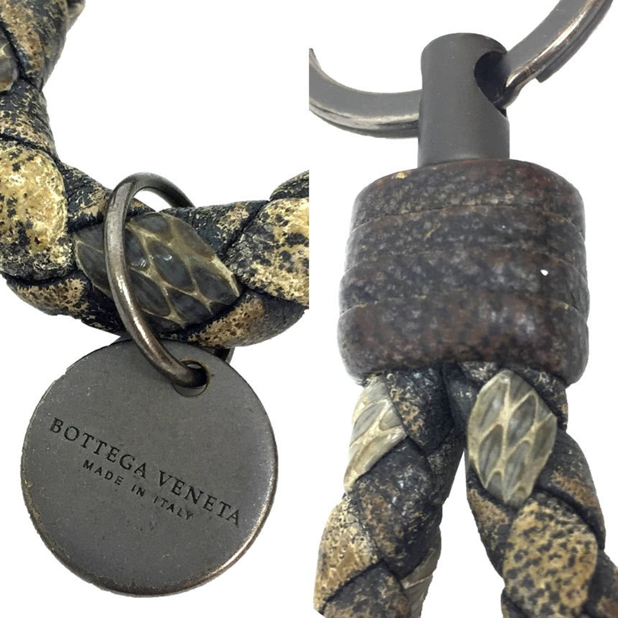 BOTTEGA VENETA Bottega Veneta Intrecciato Leather Key Ring Holder Beige