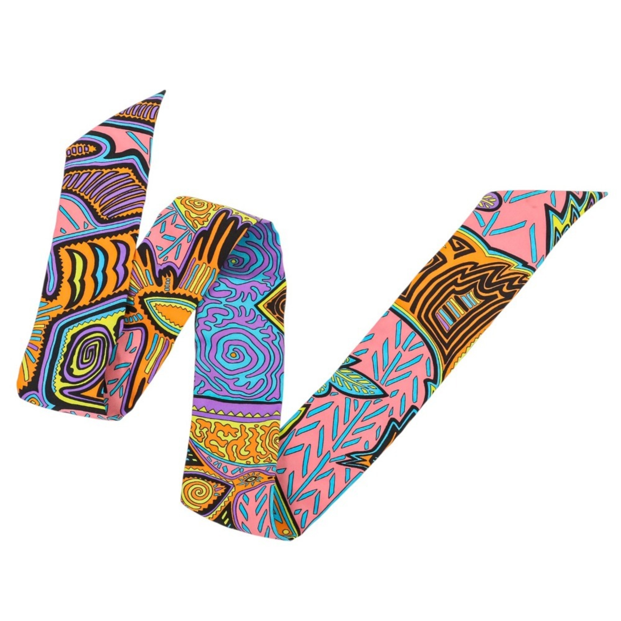2025SS HERMES Panama Kuna Legend Twilly Silk Scarf Multicolor Women's