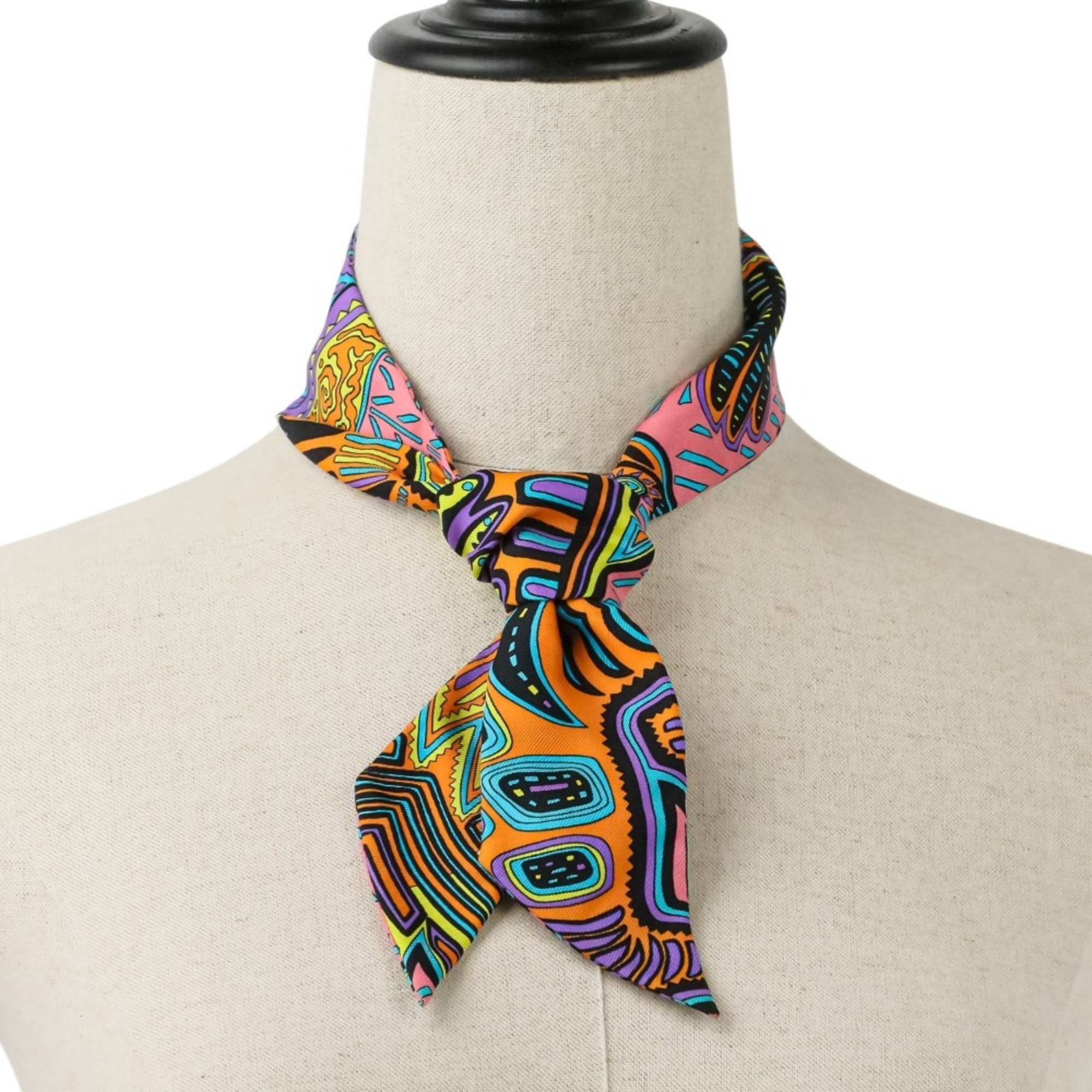 2025SS HERMES Panama Kuna Legend Twilly Silk Scarf Multicolor Women's