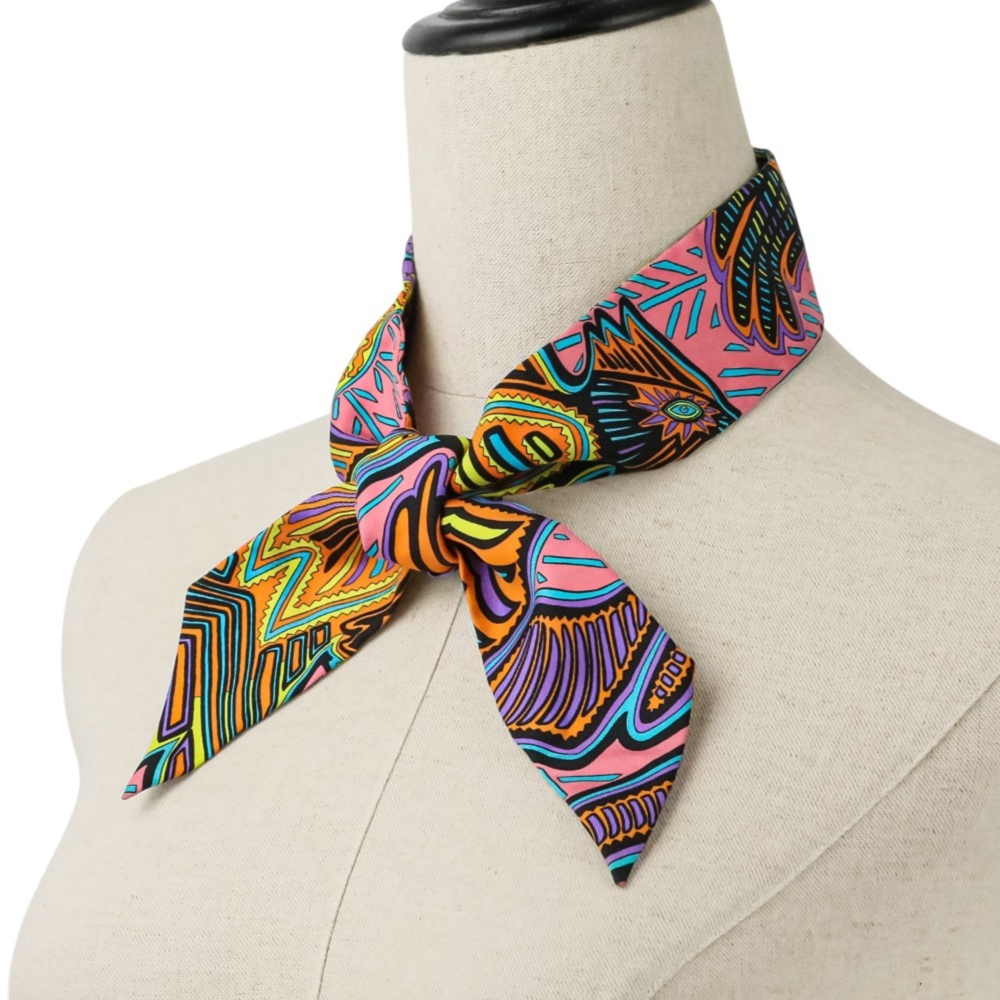 2025SS HERMES Panama Kuna Legend Twilly Silk Scarf Multicolor Women's