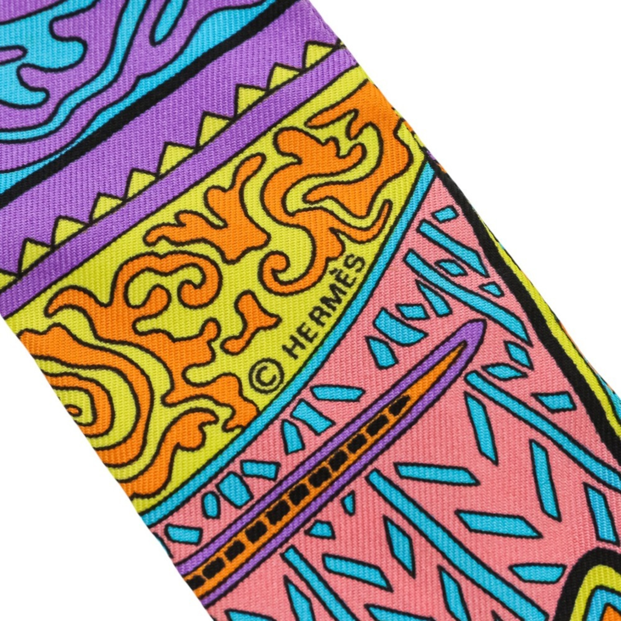 2025SS HERMES Panama Kuna Legend Twilly Silk Scarf Multicolor Women's