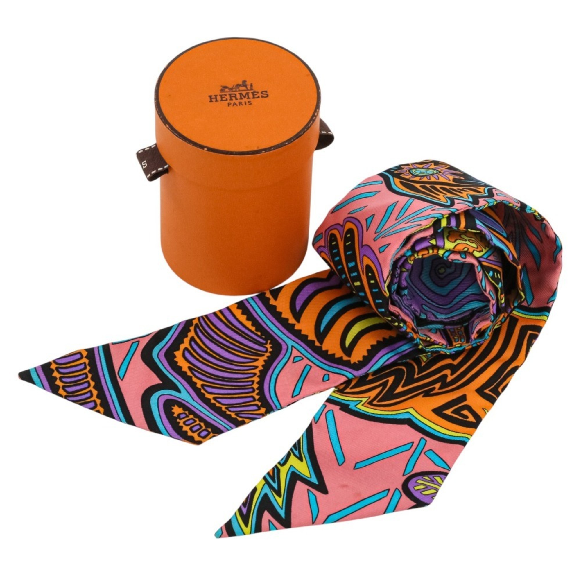 2025SS HERMES Panama Kuna Legend Twilly Silk Scarf Multicolor Women's