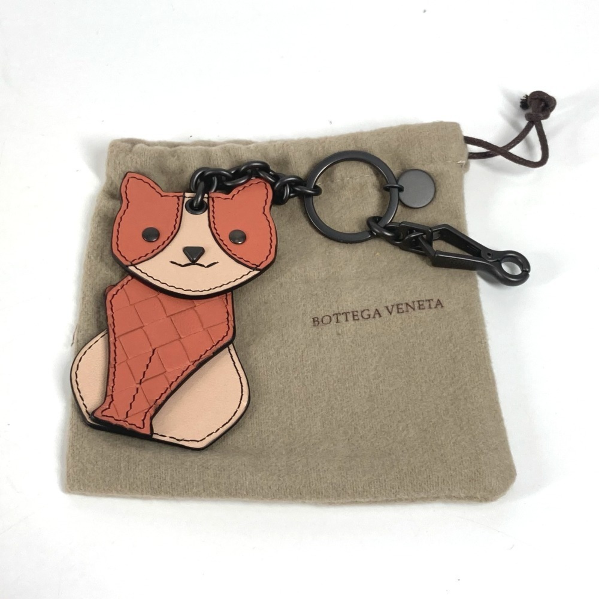 BOTTEGA VENETA Intrecciato Cat Animal Bag Charm Keychain Leather Men's Women's Beige