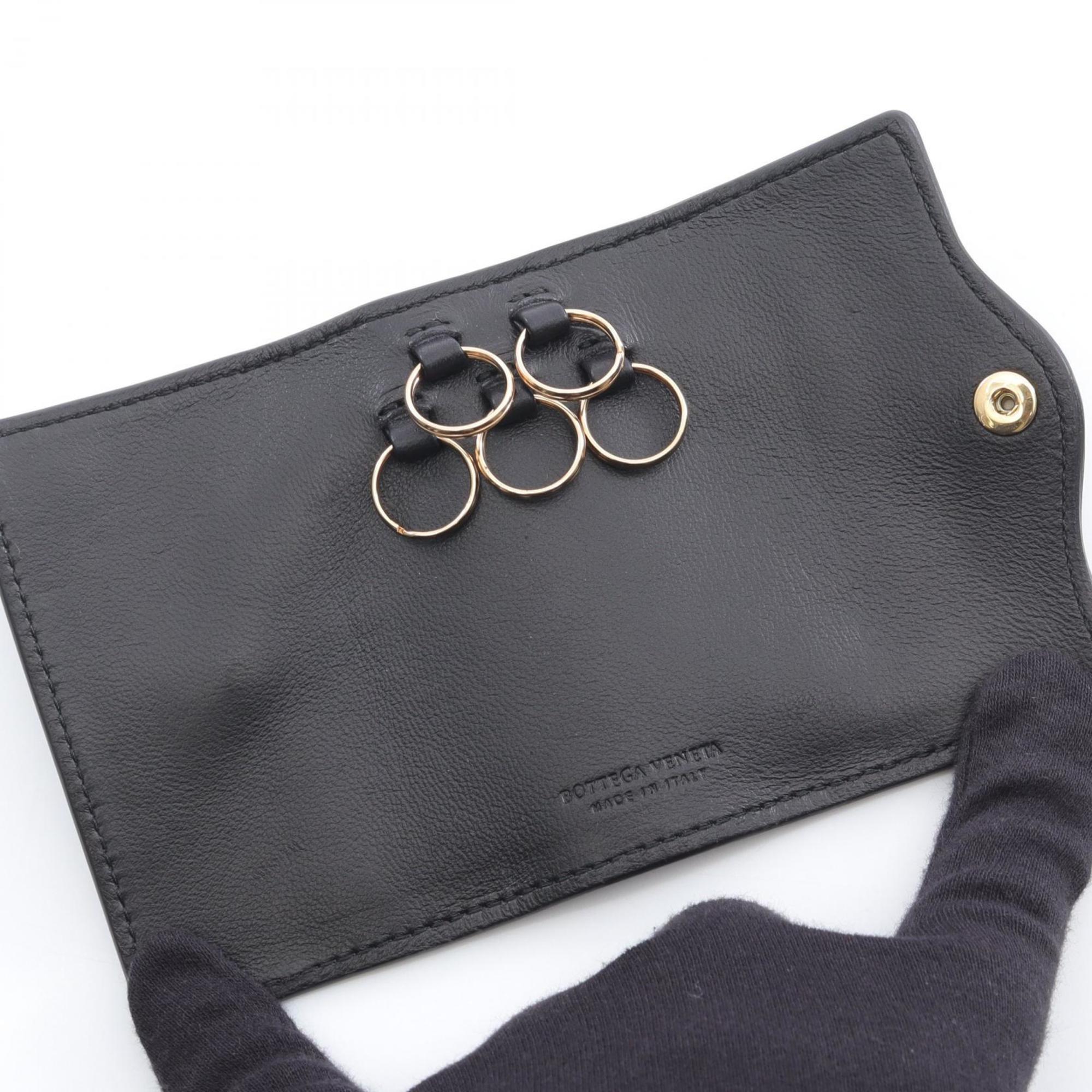 Bottega Veneta Intrecciato Key Case, Leather, Men's, Black