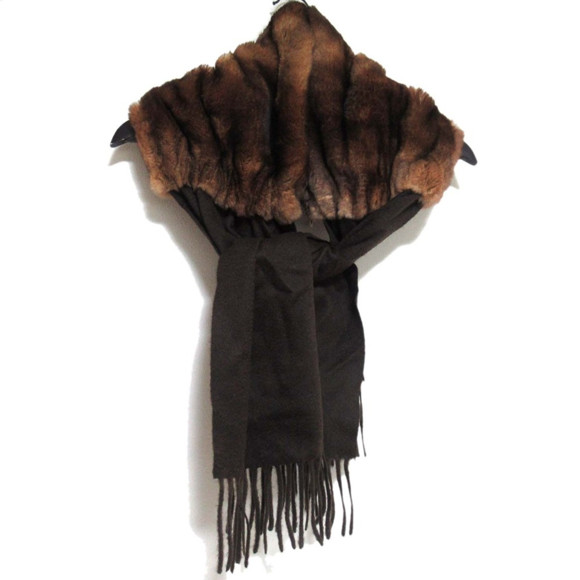 FENDI Orirug Fur and Cashmere Fringe Candy Stole/Scarf, Brown, Women's