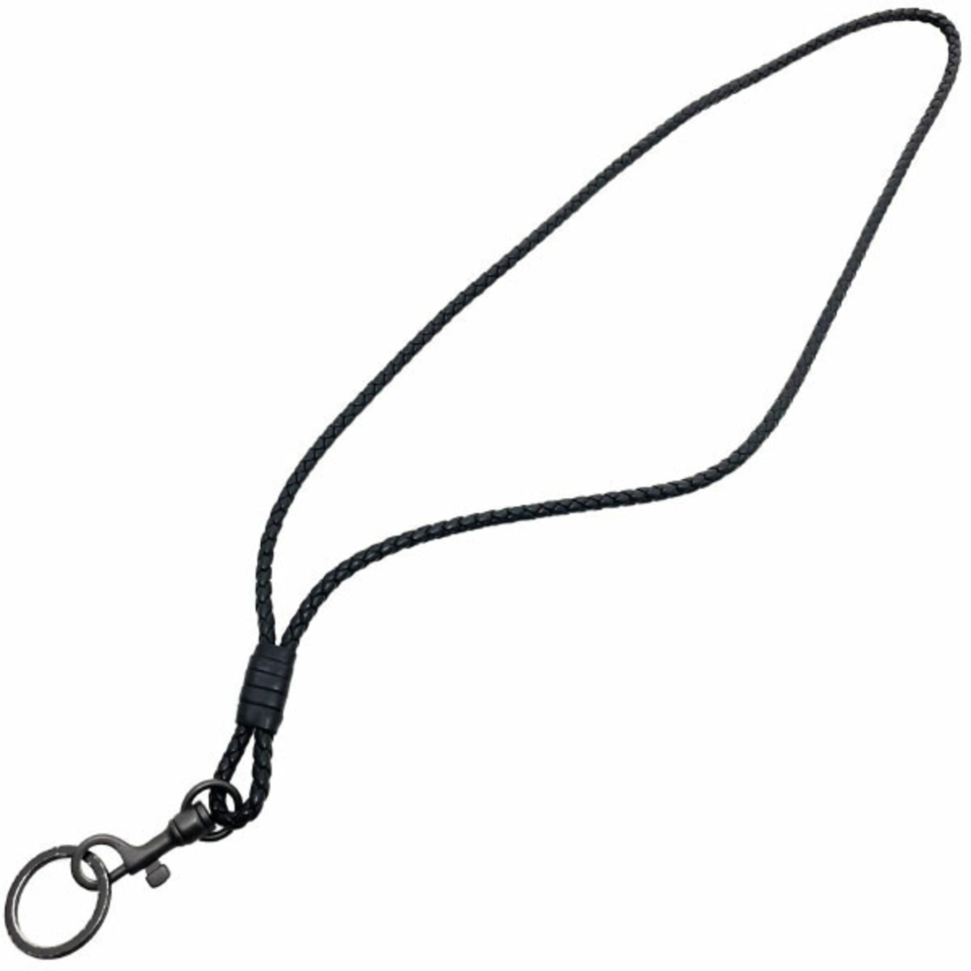 Bottega Veneta Intrecciato Neck Strap in Nero Black Leather (113540) BOTTEGA VENETA Mesh Long Key Ring Keychain Hook ASK-15961