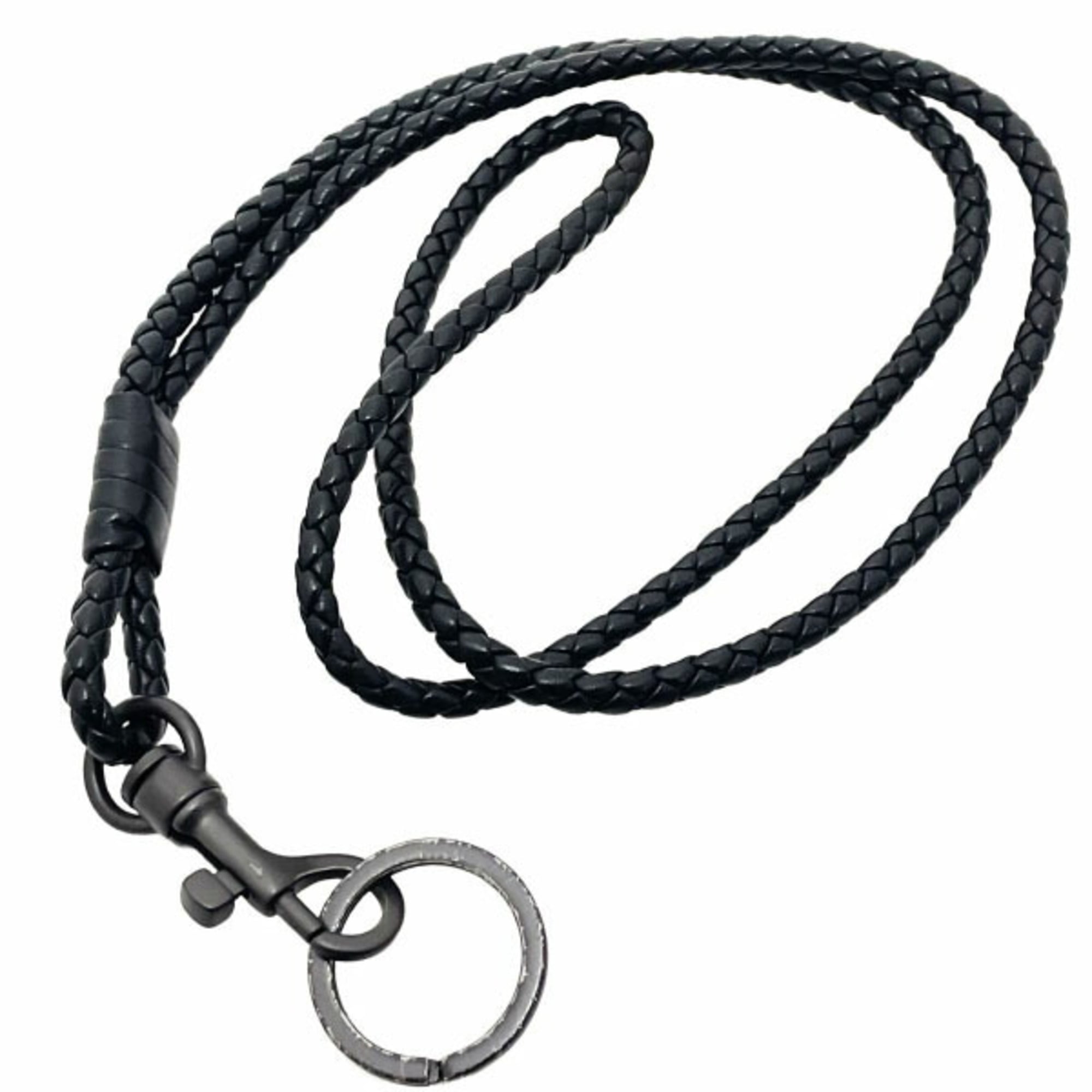 Bottega Veneta Intrecciato Neck Strap in Nero Black Leather (113540) BOTTEGA VENETA Mesh Long Key Ring Keychain Hook ASK-15961