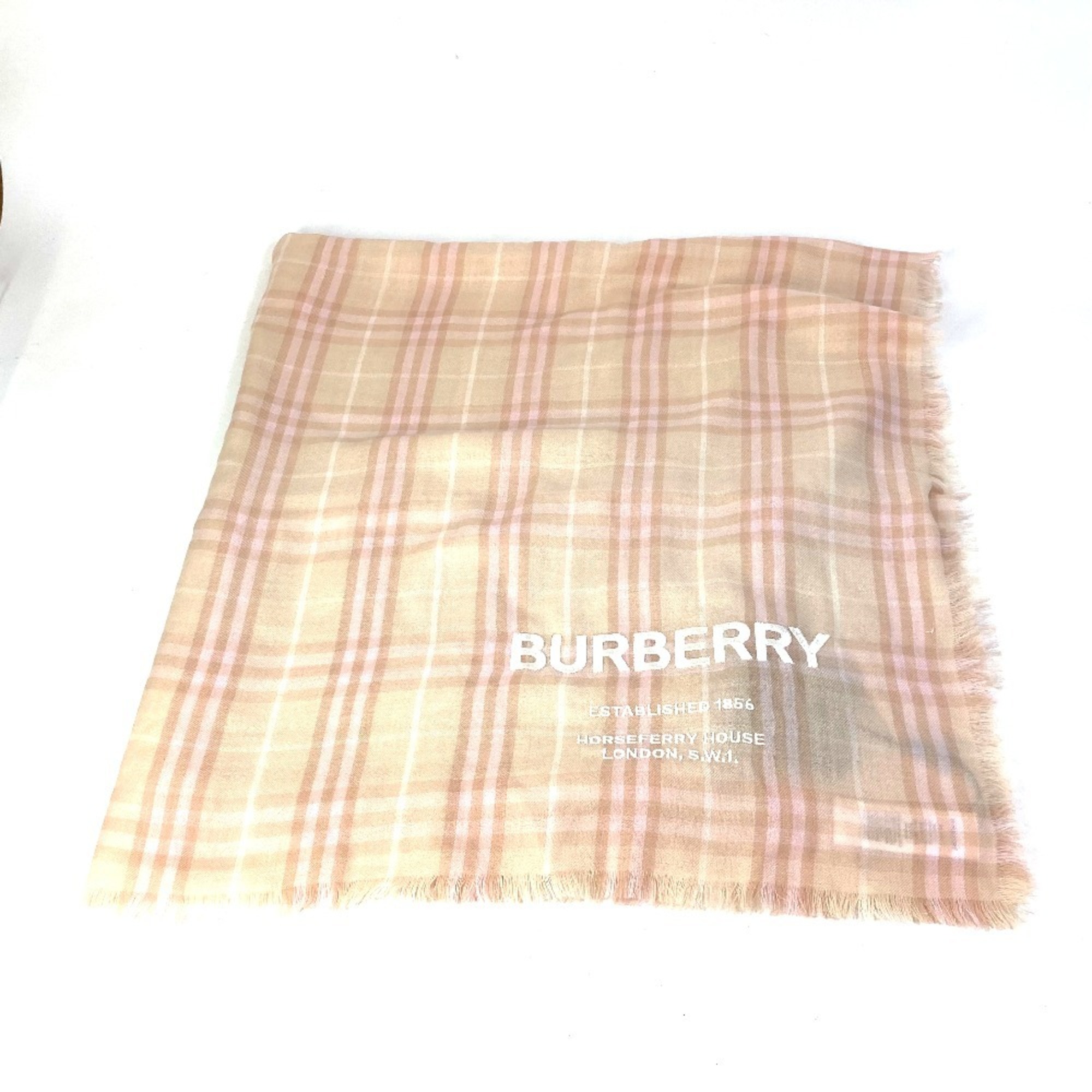 BURBERRY 8011095 Check Logo Stole/Shawl/Fringe Scarf Cashmere Women's Pink/Beige