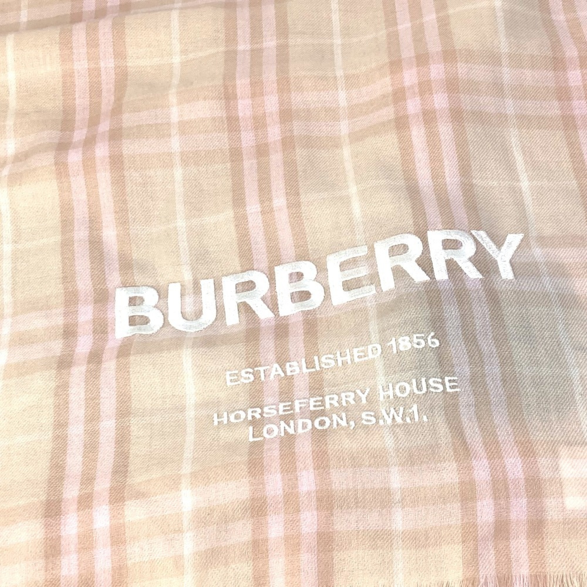 BURBERRY 8011095 Check Logo Stole/Shawl/Fringe Scarf Cashmere Women's Pink/Beige