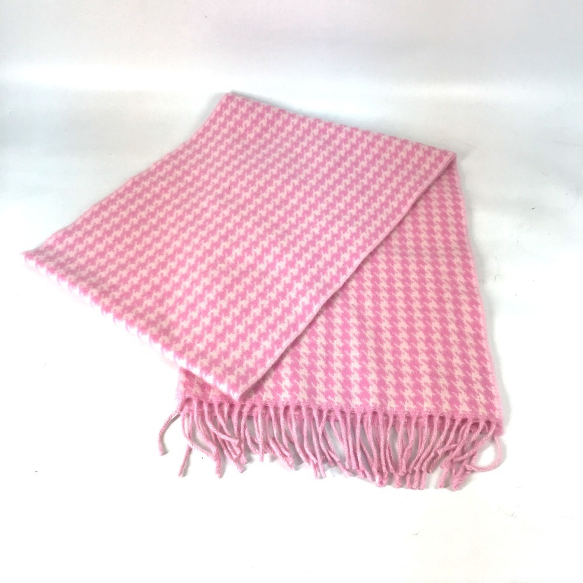 BALENCIAGA Check Logo Fringe Scarf Wool/Cashmere Women's Pink