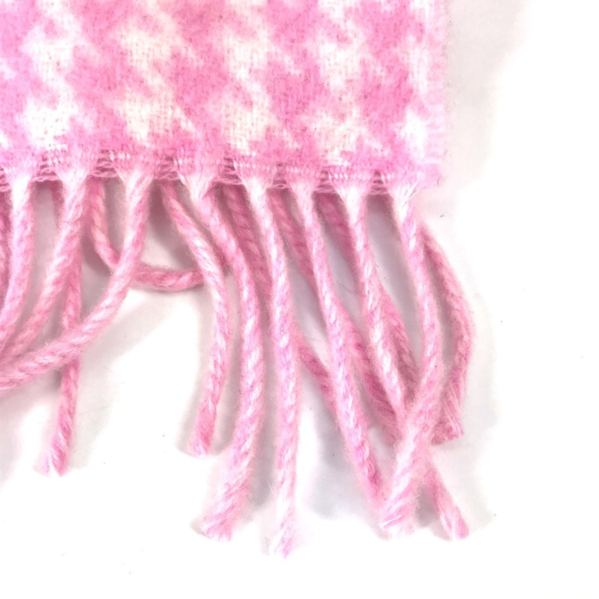 BALENCIAGA Check Logo Fringe Scarf Wool/Cashmere Women's Pink
