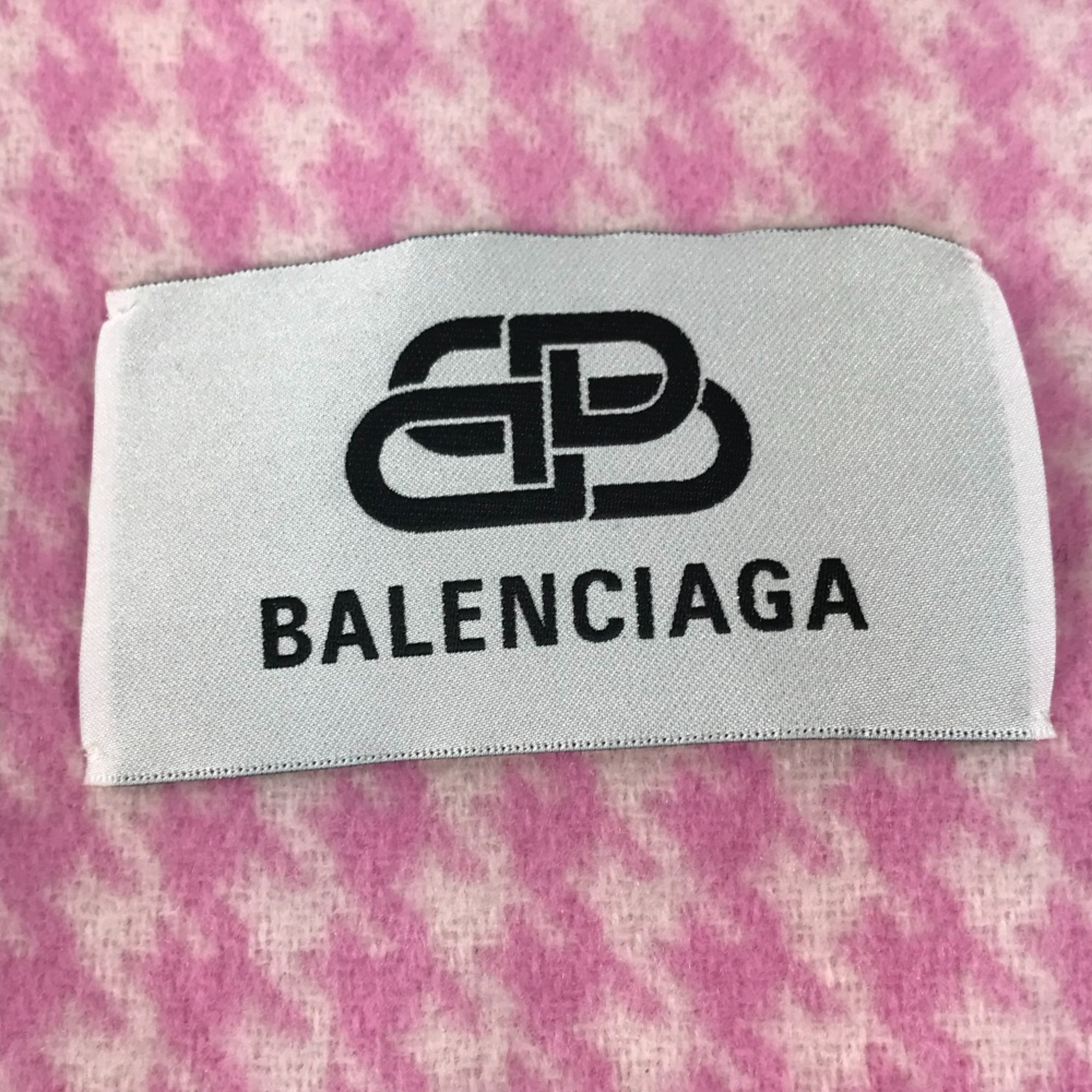 BALENCIAGA Check Logo Fringe Scarf Wool/Cashmere Women's Pink