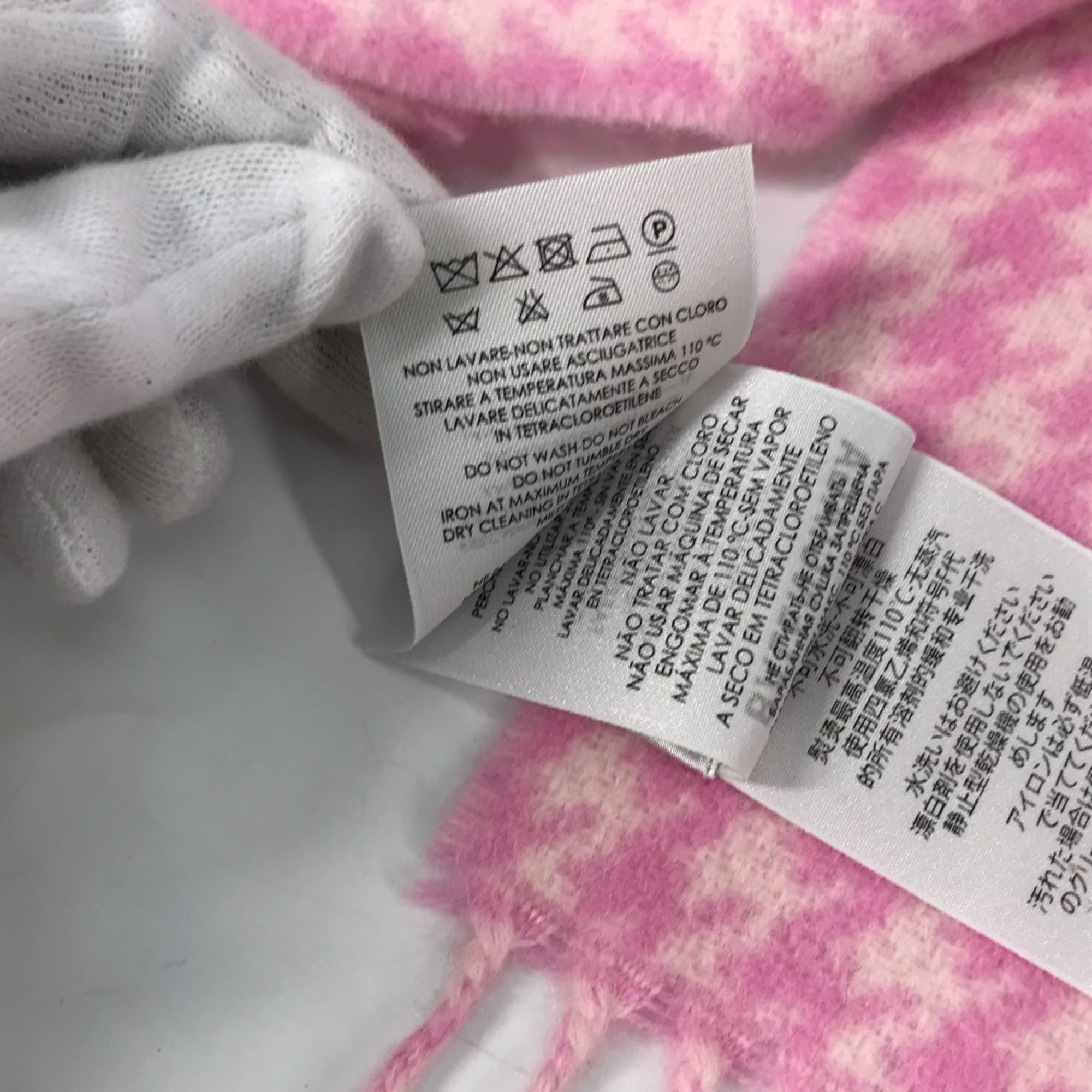 BALENCIAGA Check Logo Fringe Scarf Wool/Cashmere Women's Pink