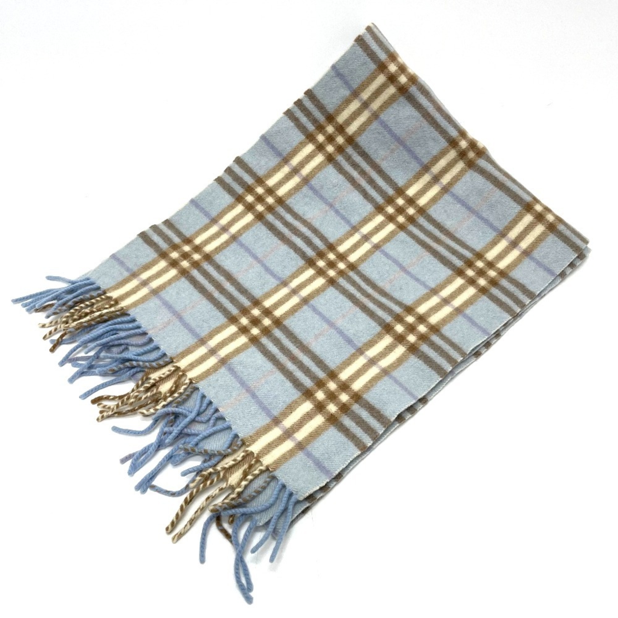 BURBERRY Check New Tag/Fringe Scarf Wool/Cashmere Unisex Blue