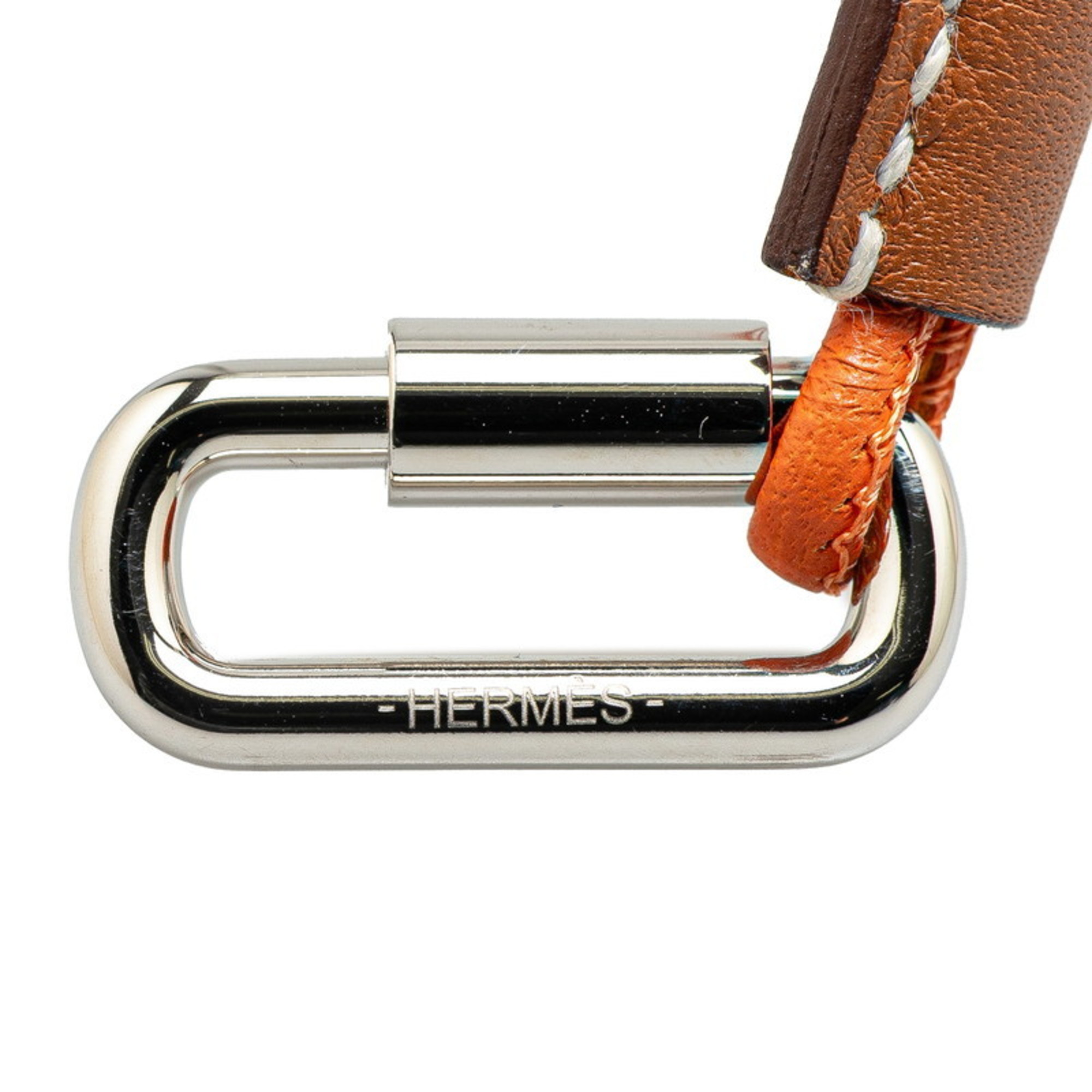 Hermes Curiosite Strap Neck Orange Brown Silver Swift Leather Metal Women's HERMES