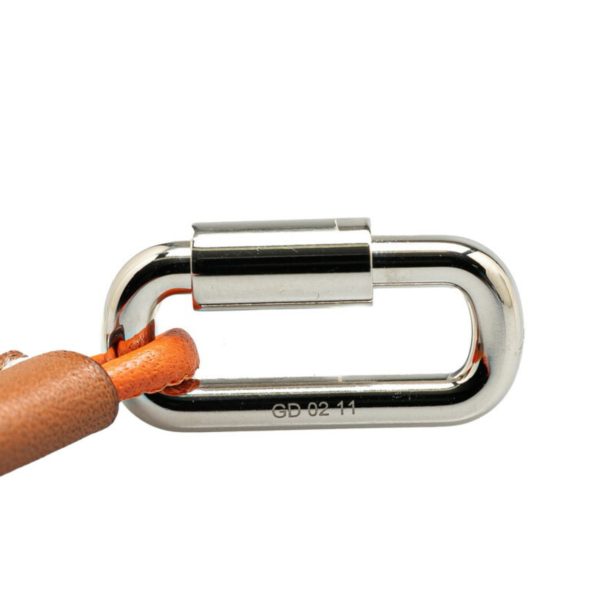 Hermes Curiosite Strap Neck Orange Brown Silver Swift Leather Metal Women's HERMES