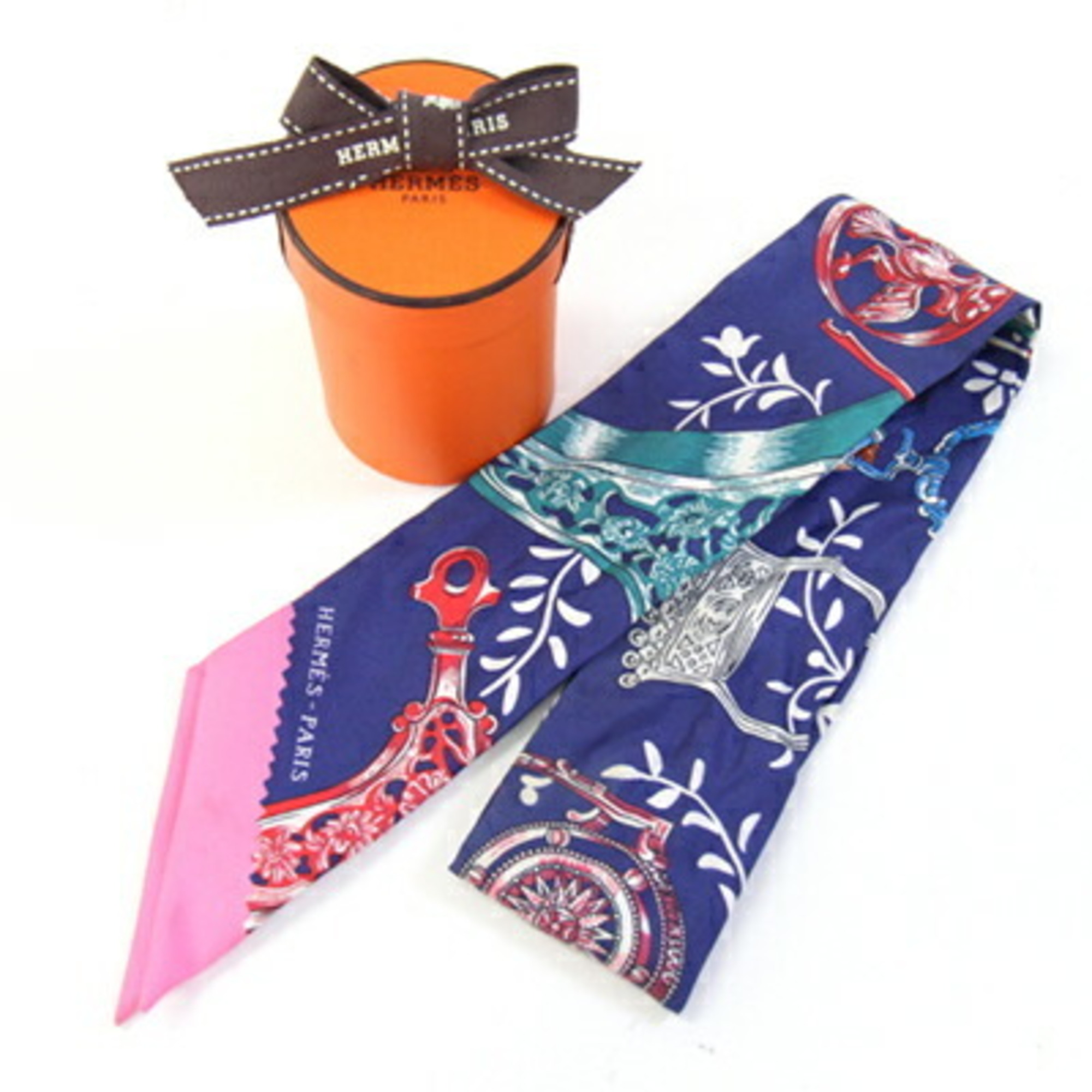 Hermes Twilly Blue and Pink 100% Silk Bag Charm for Women