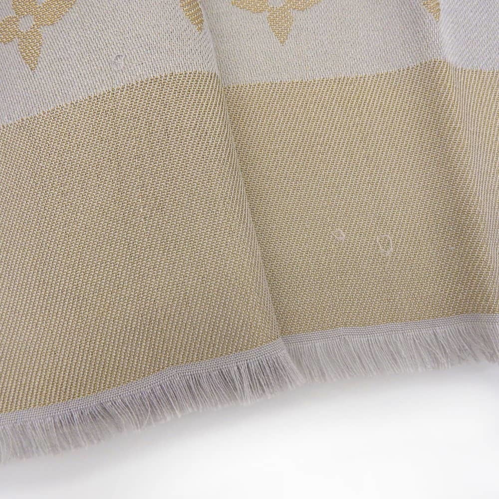 Louis Vuitton Monogram Shawl 401910, Silk Blend Stole, Silver and Gold