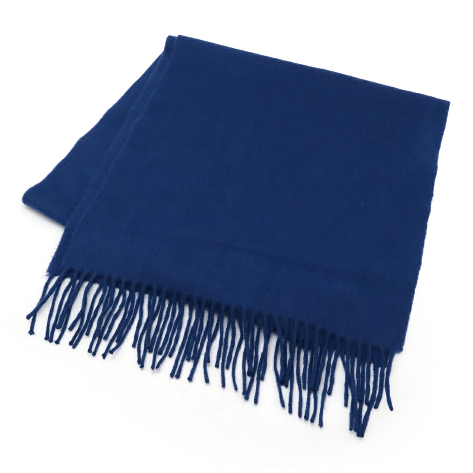 HERMES Hermes scarf stole embroidered 100% cashmere blue