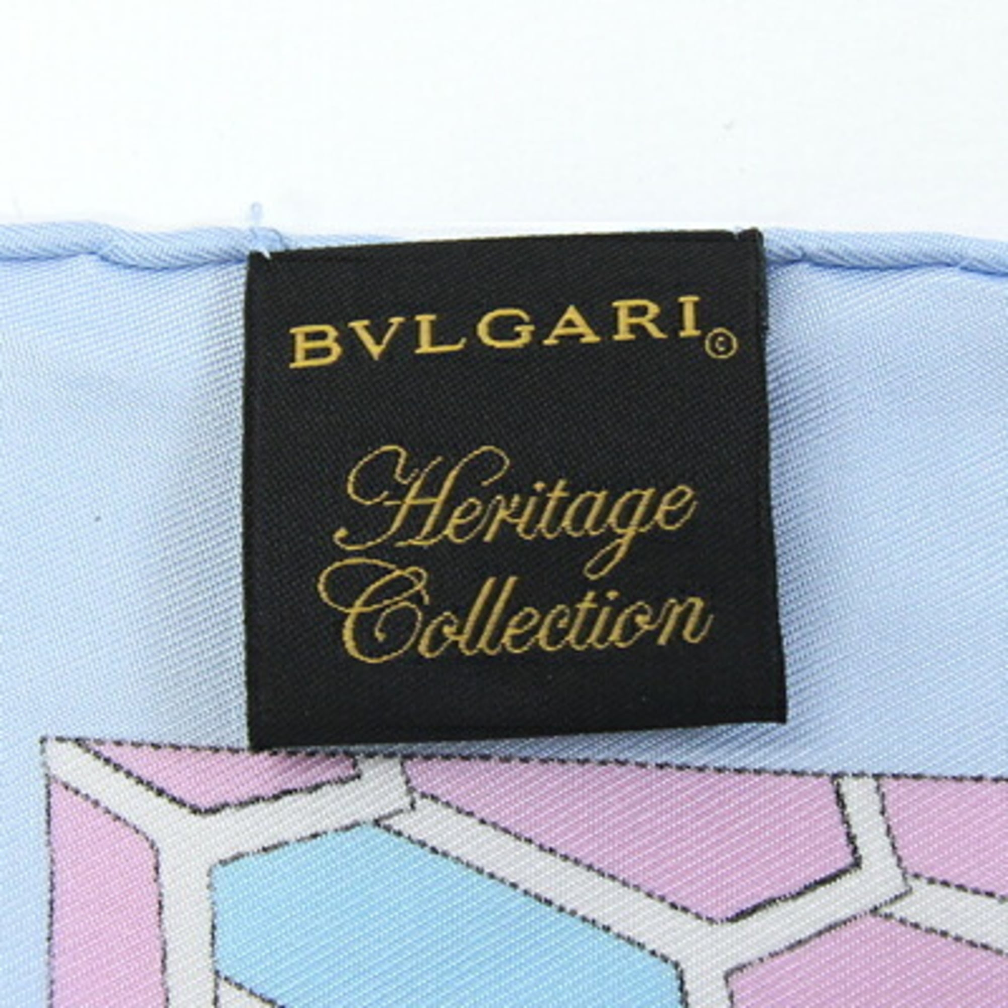BVLGARI Heritage Scarf, Light Blue and Pink, 100% Silk, Large Stole, Women's