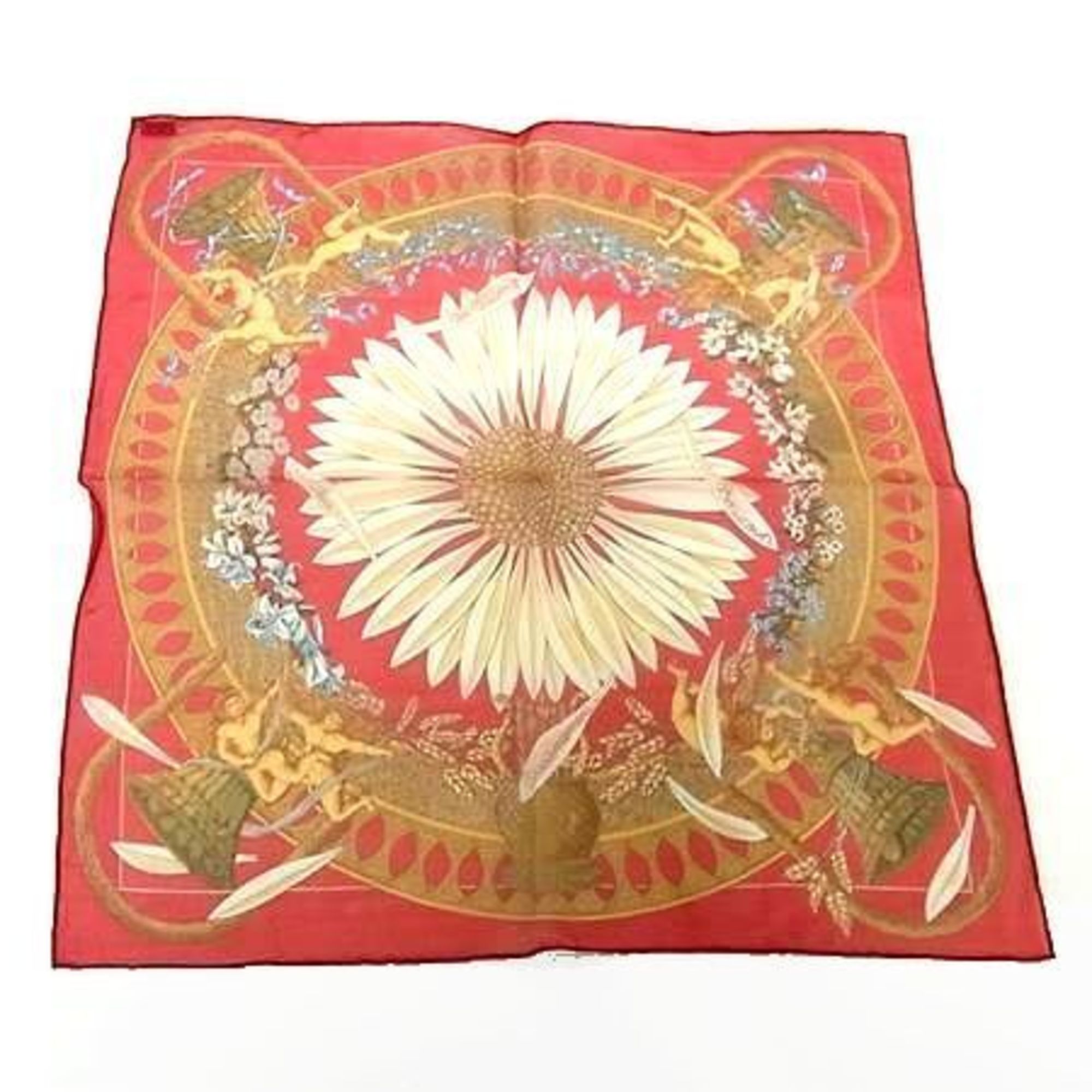 HERMES Amours Carré 40 Scarf - Red Multicolor, 100% Silk, Women's Petit Chiffon