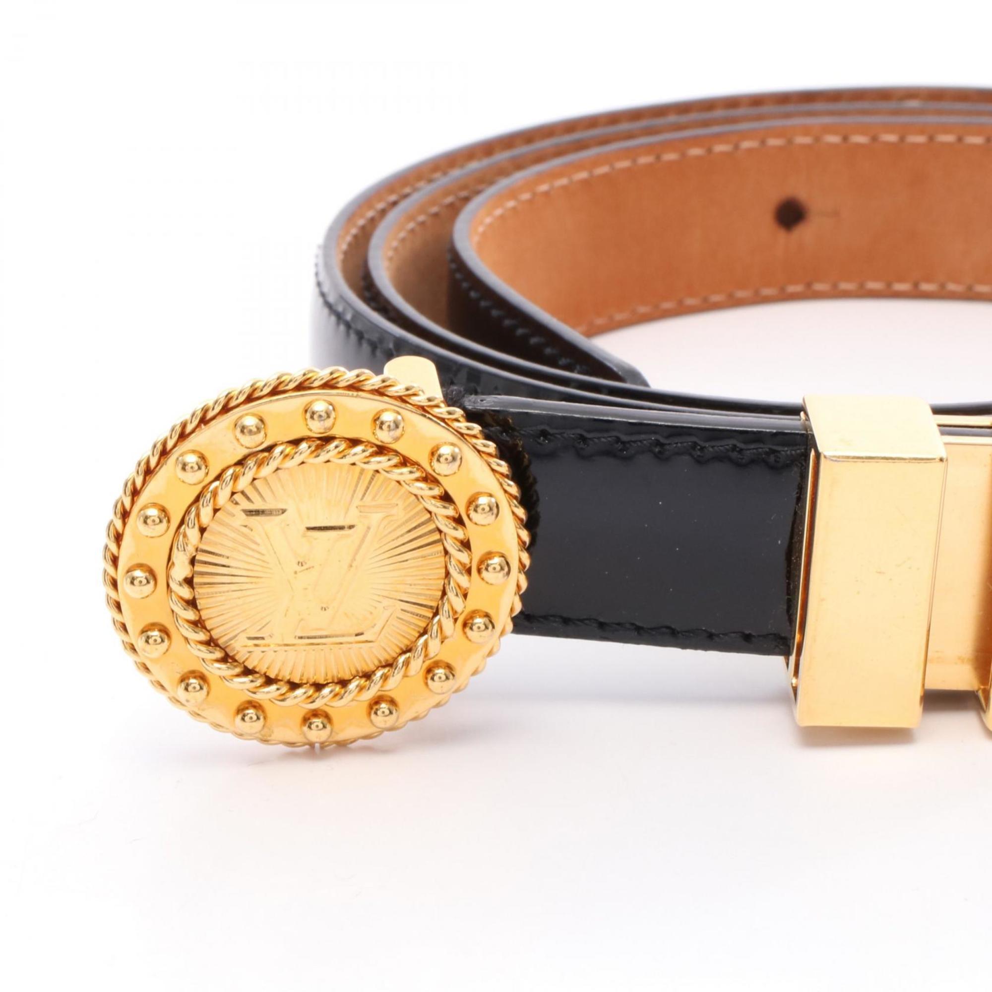 Louis Vuitton LV logo belt, patent leather, women's, black