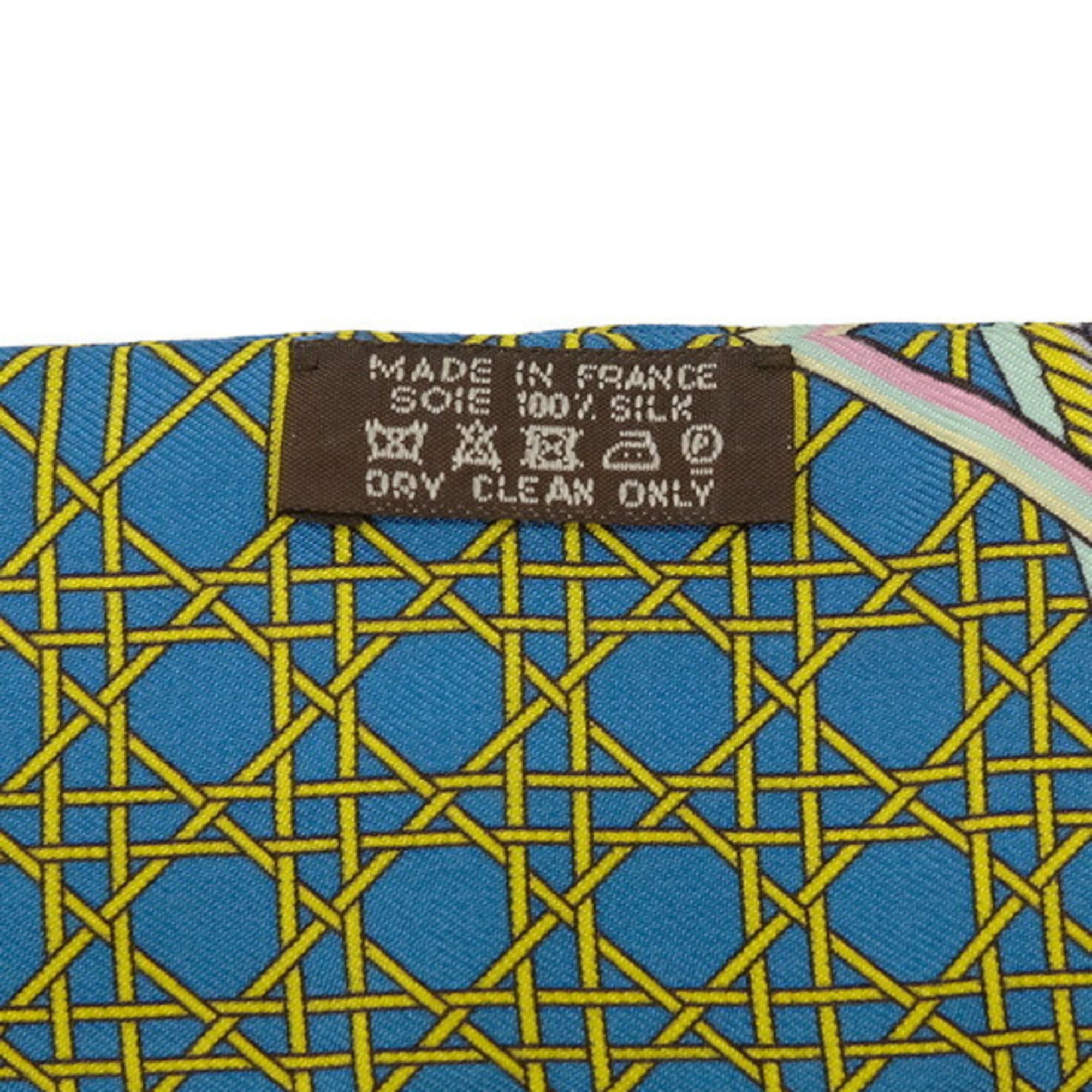 HERMES Scarf Twilly Folding Carriage LES VOITURES A TRANSFORMATION 100% Silk Multicolor Blue