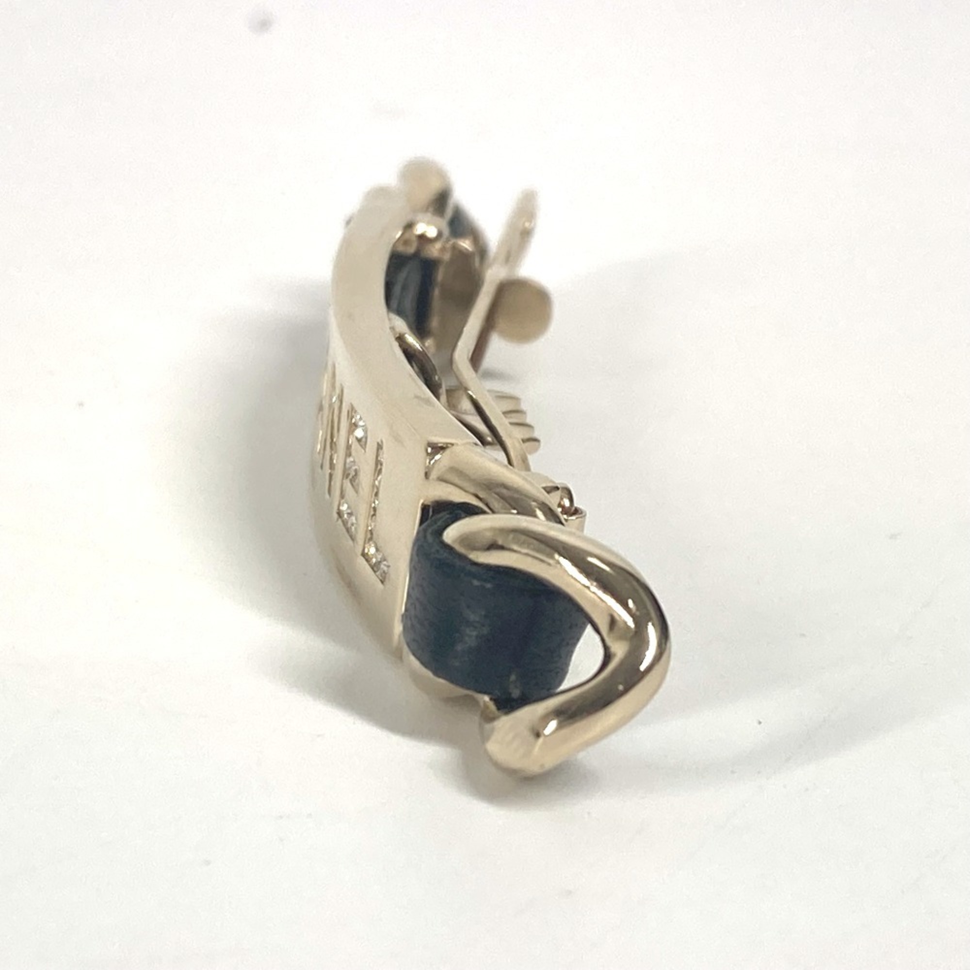 CHANEL B20B Logo Rhinestone Hair Accessory Hairpin Barrette Metal Women's Black