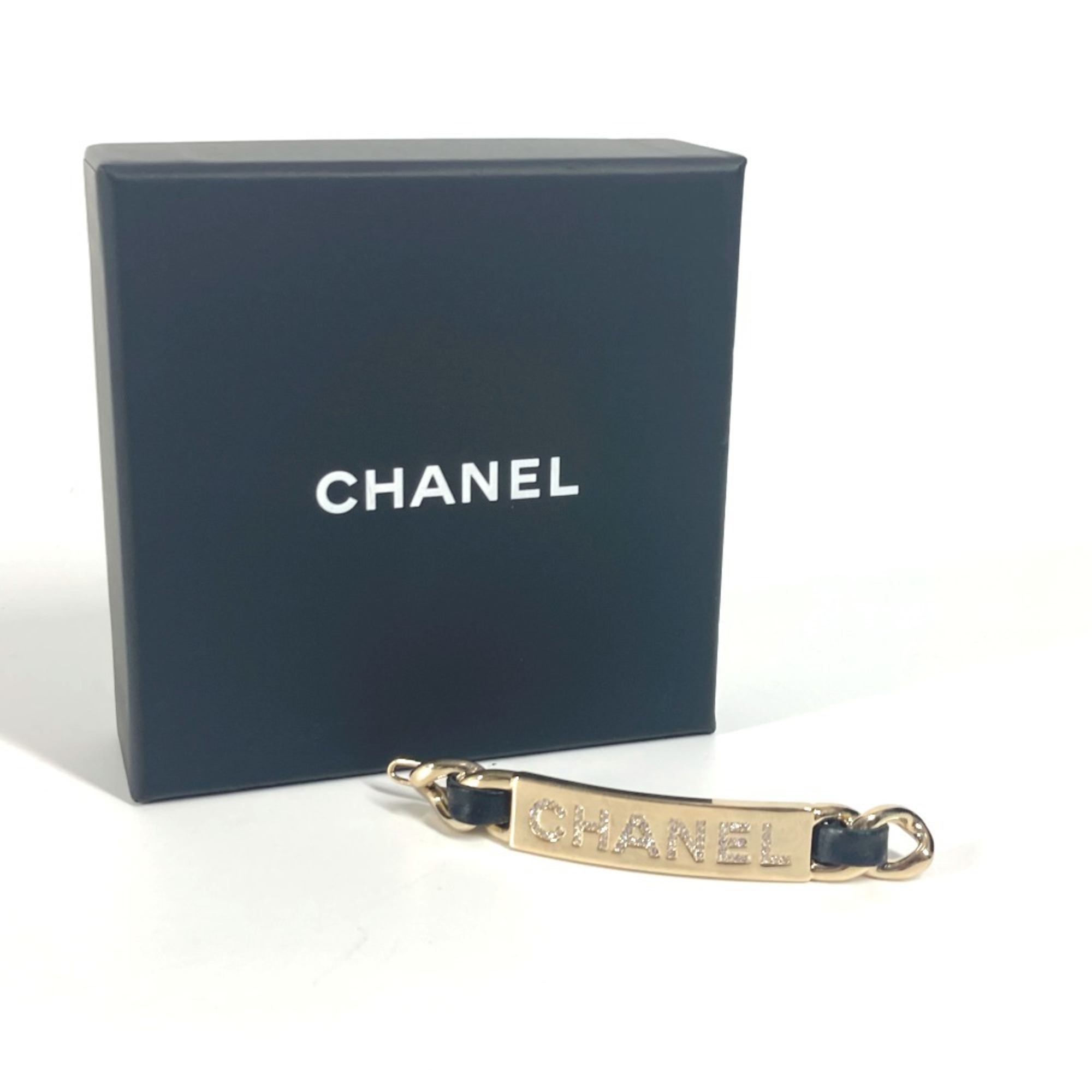 CHANEL B20B Logo Rhinestone Hair Accessory Hairpin Barrette Metal Women's Black
