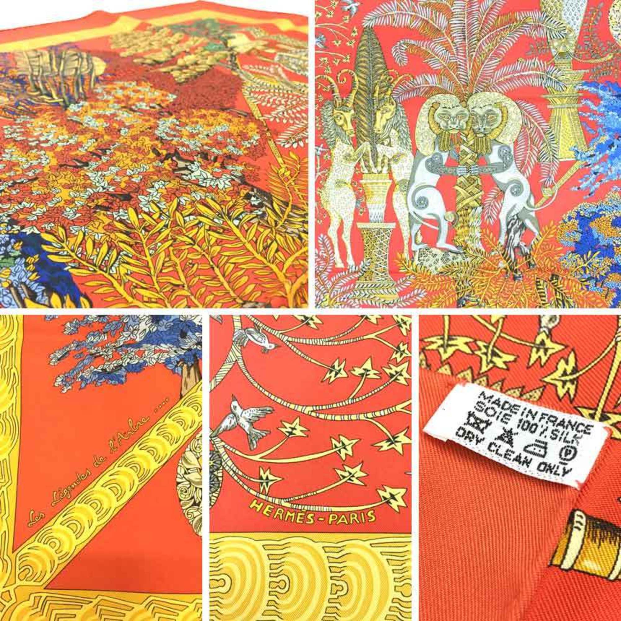 HERMES Carré 90 Scarf "Les Legendes de l'Arbre" (The Legends of the Trees) Orange 100% Silk