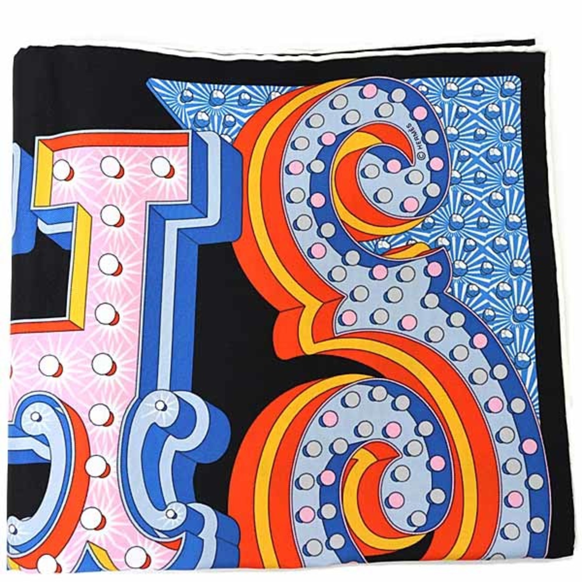 Hermes Hermès Gavroche Electric Scarf/Muffler, Carré Size 45, Dimitri Rybartchenko, Noir Orange Multicolor, S