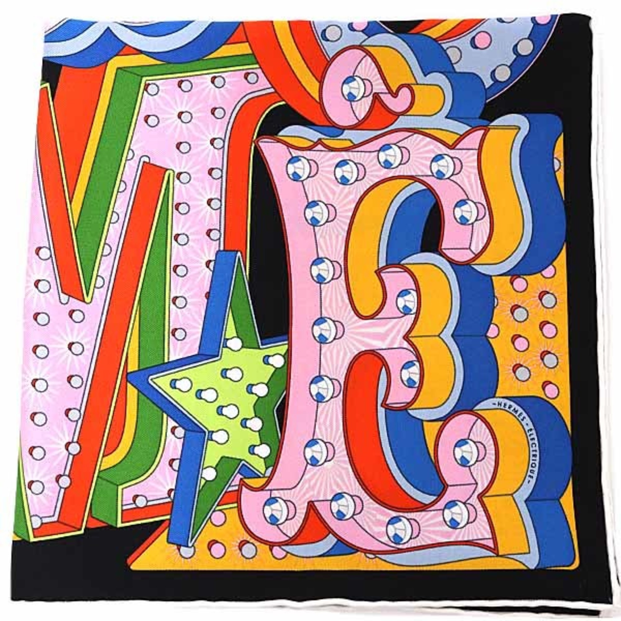 Hermes Hermès Gavroche Electric Scarf/Muffler, Carré Size 45, Dimitri Rybartchenko, Noir Orange Multicolor, S