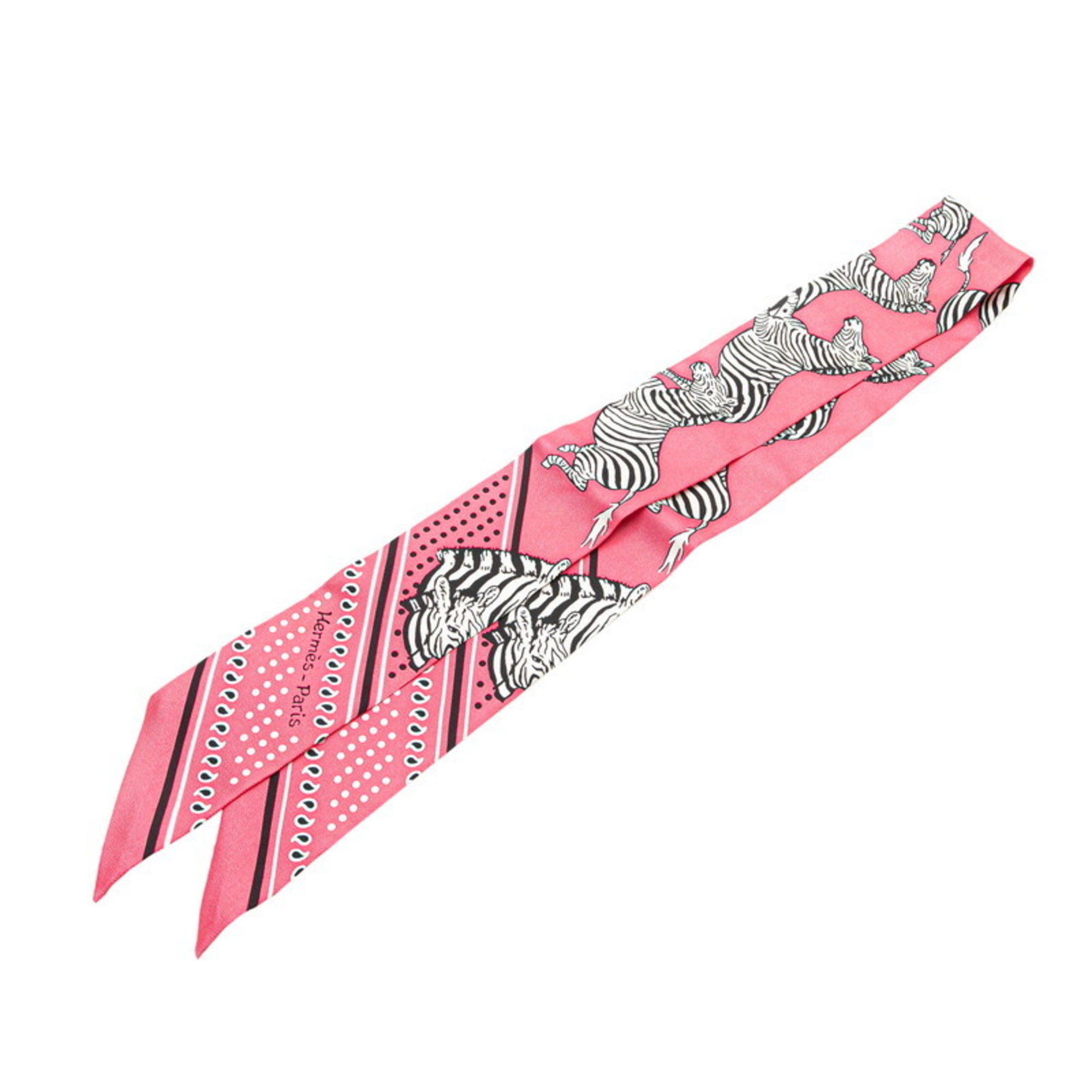 Hermes Hermès Twilly Les Zebres Bandana Zebra Scarf Muffler in Pink, White, and Multicolor Silk for Women