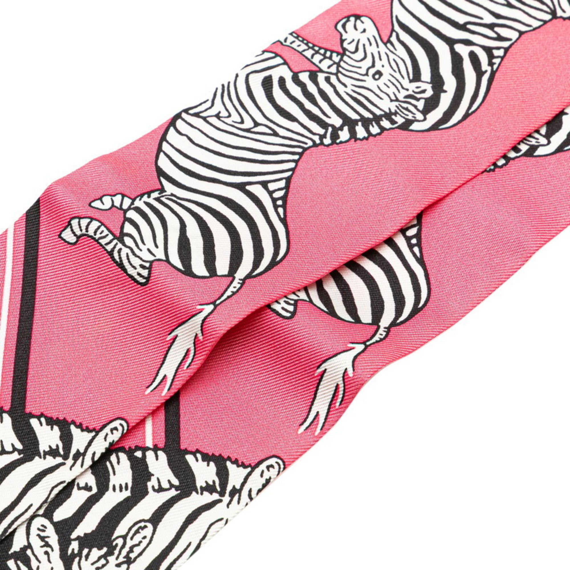 Hermes Hermès Twilly Les Zebres Bandana Zebra Scarf Muffler in Pink, White, and Multicolor Silk for Women