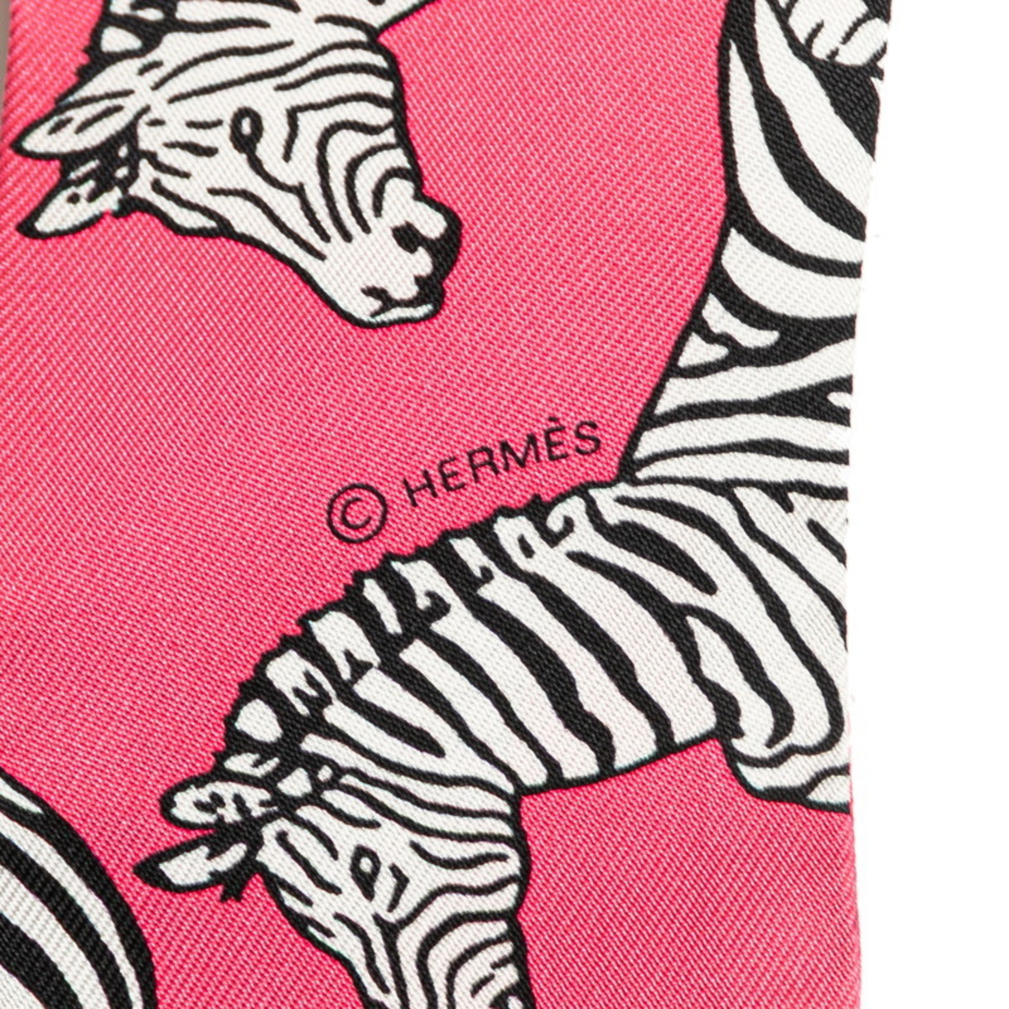 Hermes Hermès Twilly Les Zebres Bandana Zebra Scarf Muffler in Pink, White, and Multicolor Silk for Women